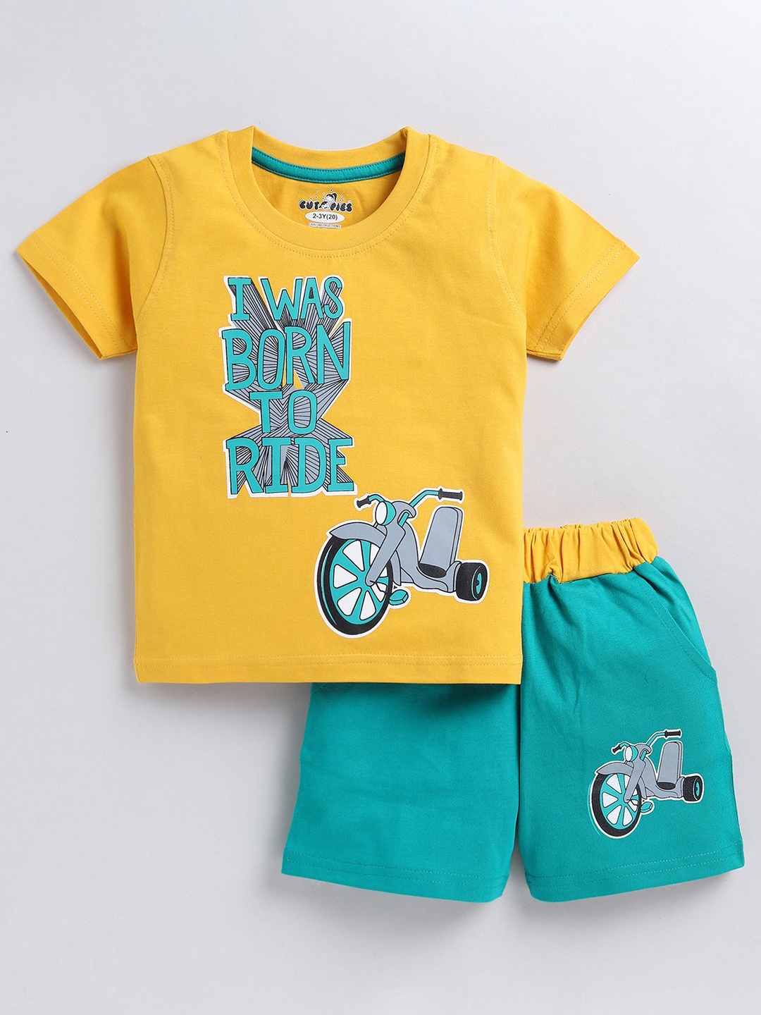 

Cutopies Boys Printed Pure Cotton T-shirt With Shorts, Yellow