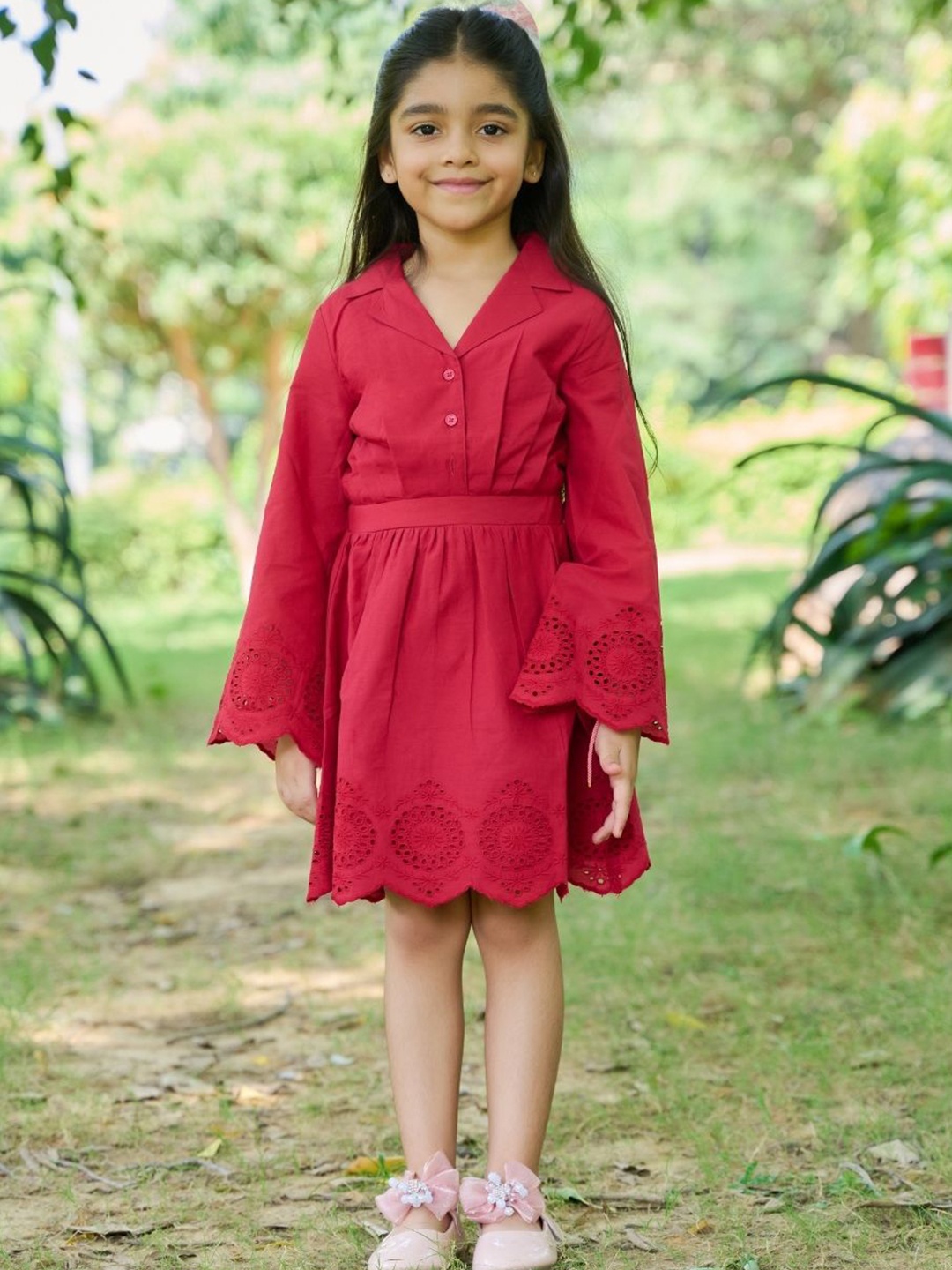 

Sweetlime By AS Fit & Flare Cotton Schiffly Dress, Red