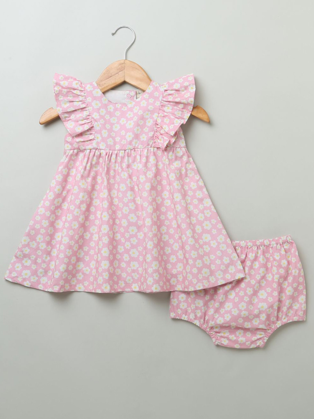 

Sweetlime By AS Girls Floral Printed Flutter Sleeves Cotton A-Line Dress, Pink