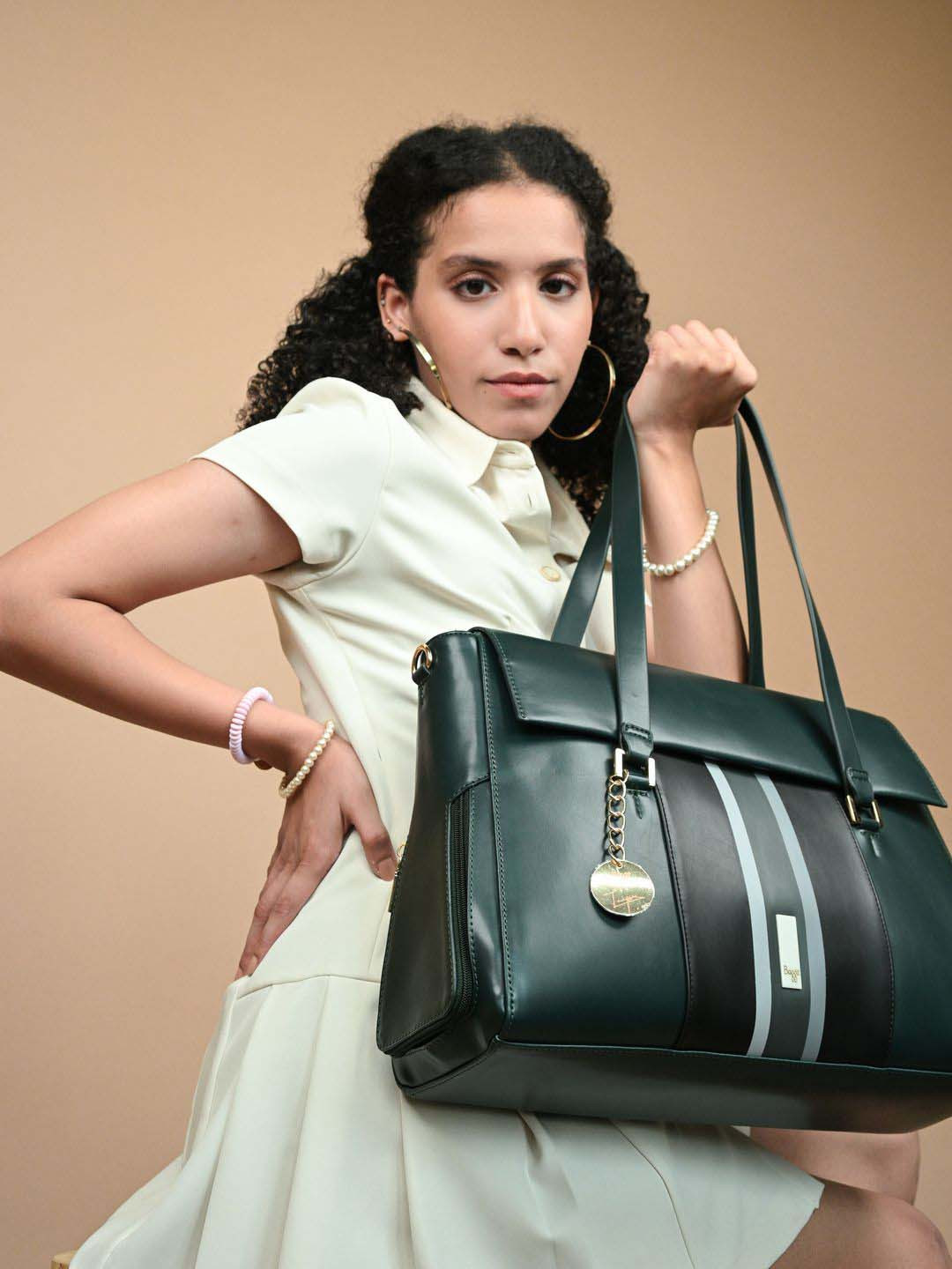 

Baggit Striped Laptop Bag Up to 16 inch, Green