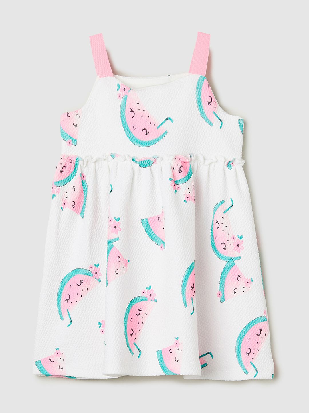 

max Girls Conversational Printed Shoulder Straps A-Line Dress, Pink
