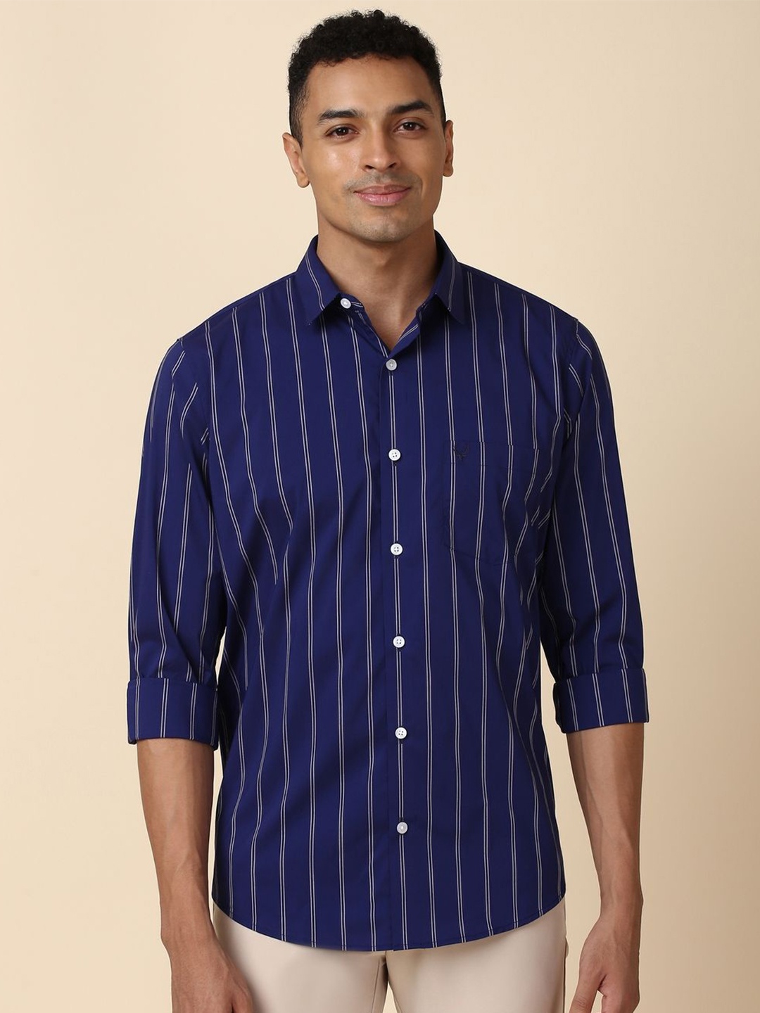 

Allen Solly Slim Fit Vertical Stripes Spread Collar Casual Shirt, Navy blue