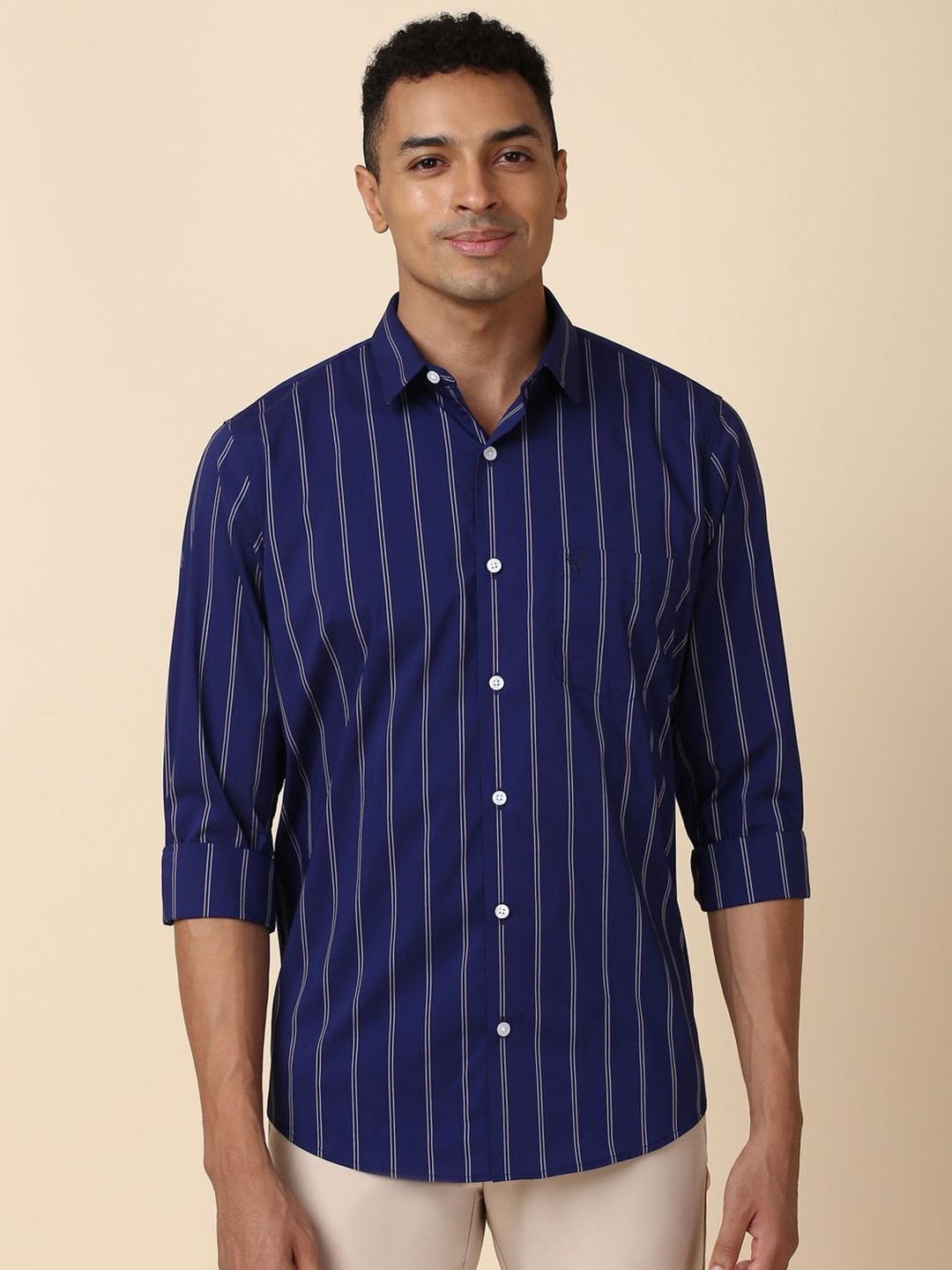 

Allen Solly Slim Fit Striped Spread Collar Casual Shirt, Navy blue