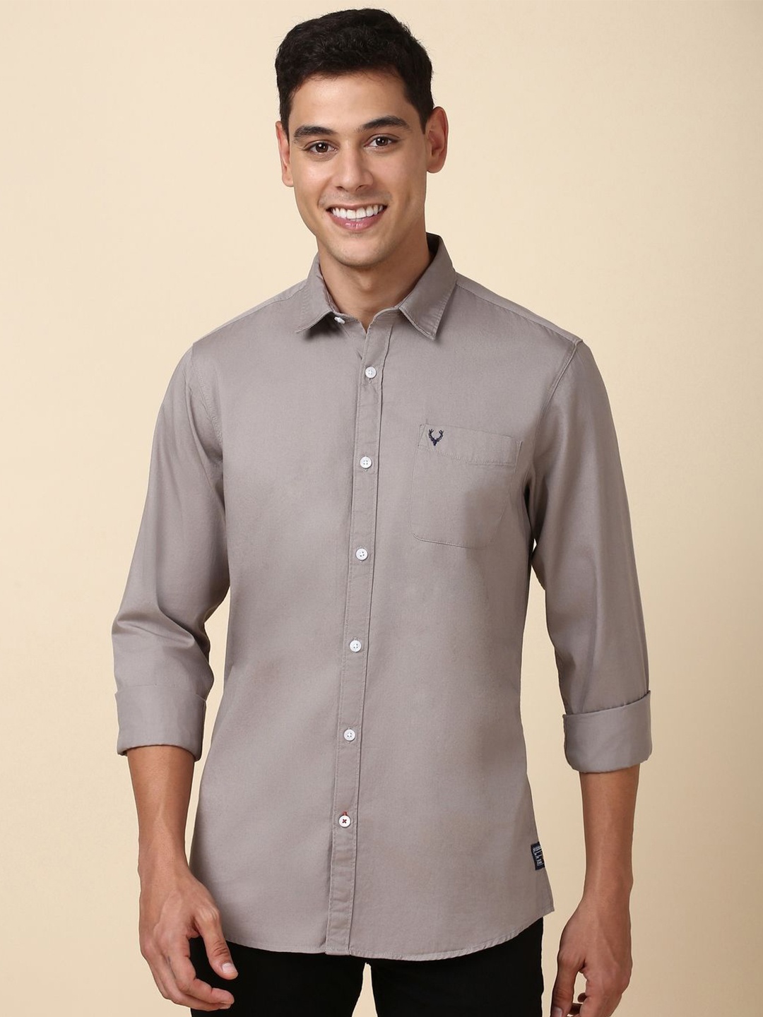 

Allen Solly Custom Fit Spread Collar Pure Cotton Casual Shirt, Grey