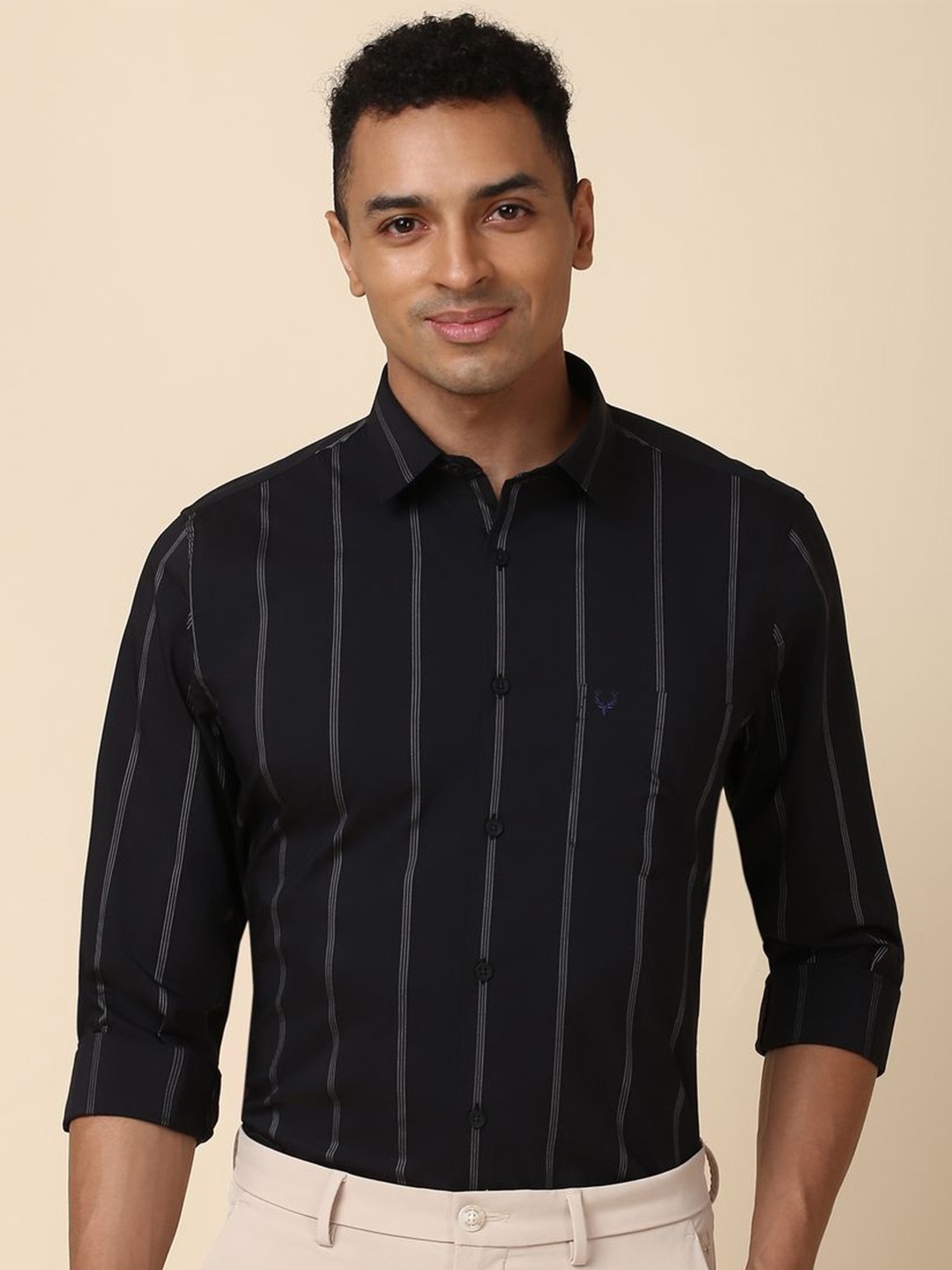 

Allen Solly Slim Fit Striped Cotton Formal Shirt, Black