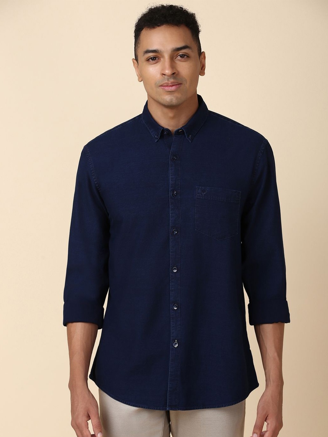 

Allen Solly Button-Down Collar Pure Cotton Casual Shirt, Navy blue