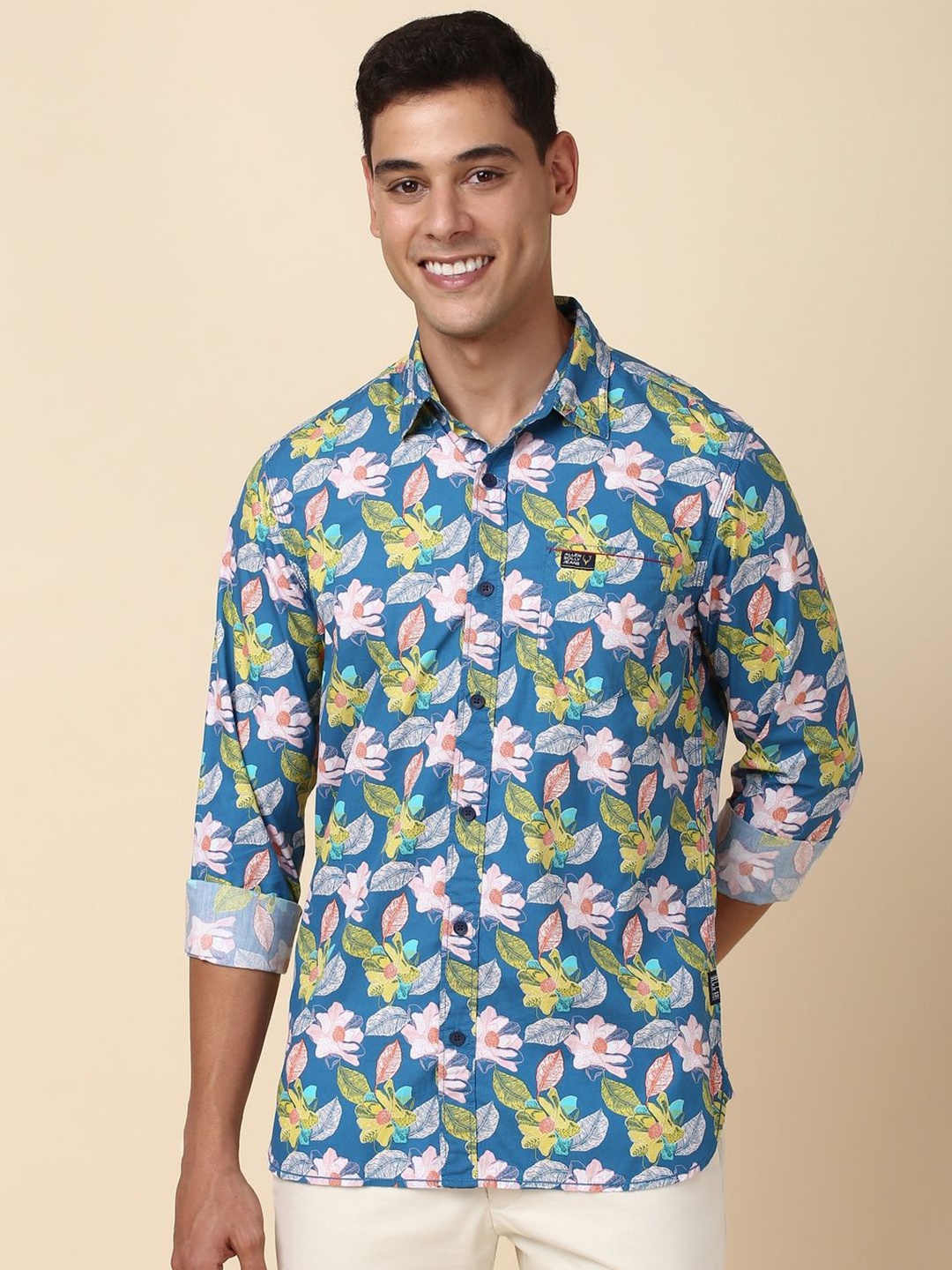 

Allen Solly Slim Fit Floral Printed Cotton Casual Shirt, Blue