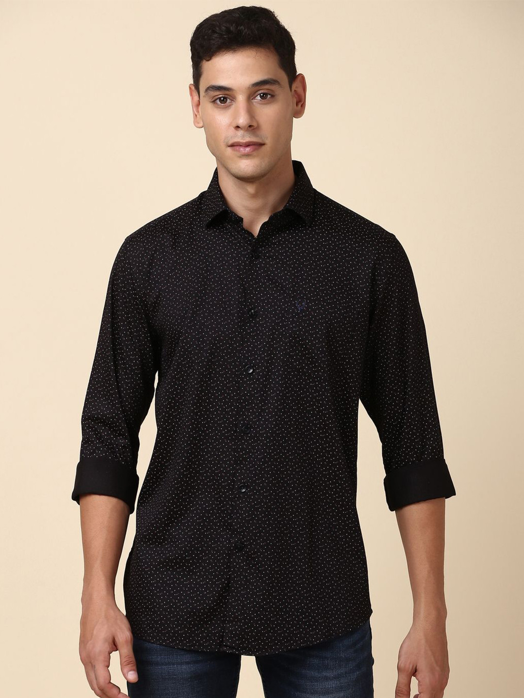 

Allen Solly Slim Fit Micro Ditsy Printed Pure Cotton Casual Shirt, Black