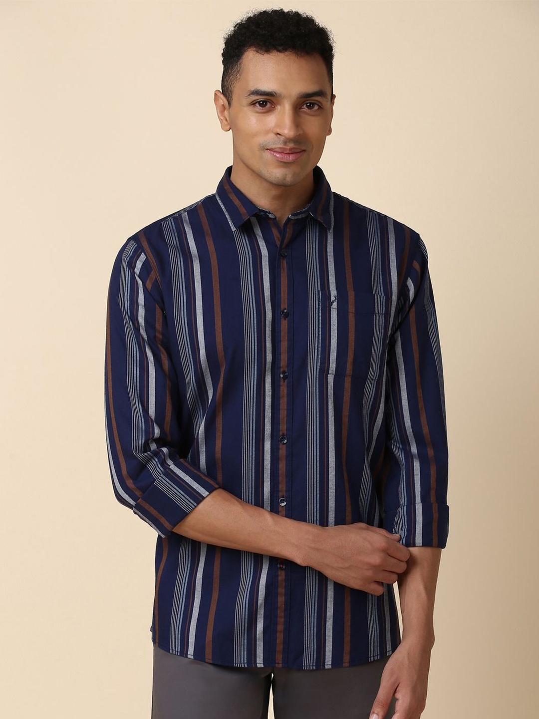 

Allen Solly Striped Cotton Casual Shirt, Navy blue