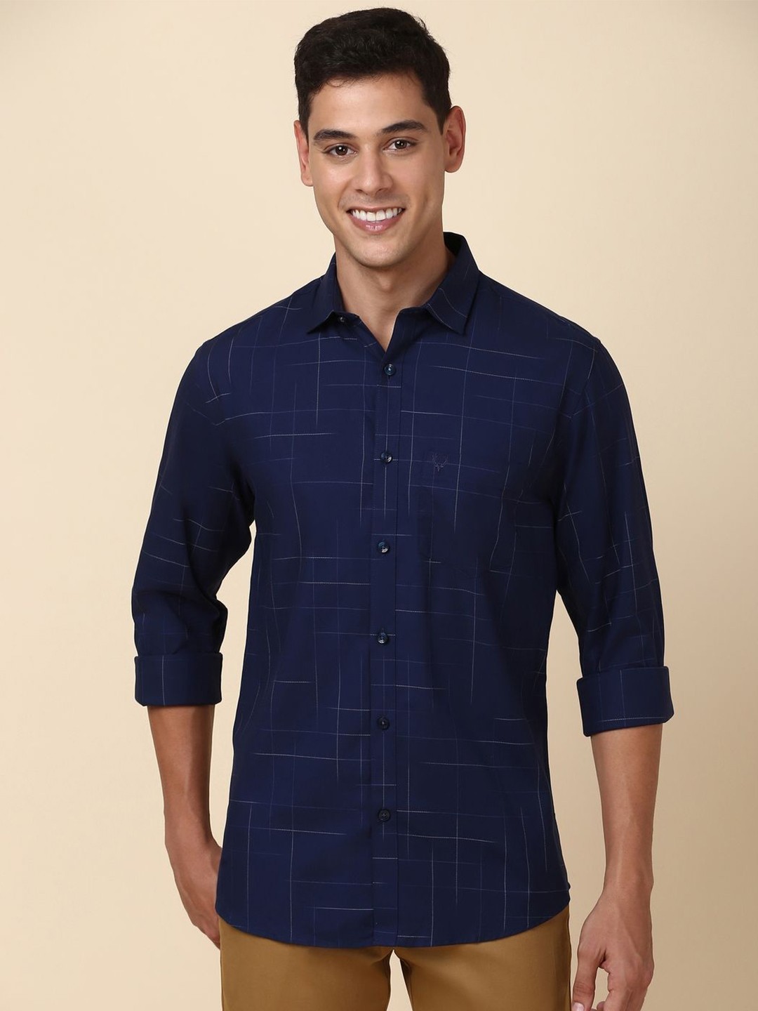 

Allen Solly Slim Fit Abstract Printed Cotton Casual Shirt, Navy blue