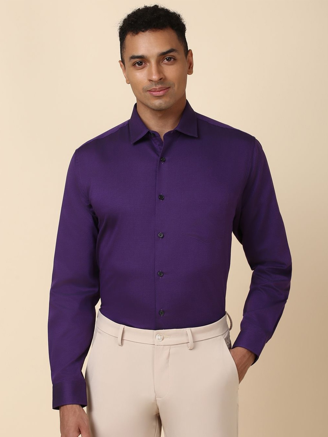 

Allen Solly Slim Fit Spread Collar Long Sleeves Pure Cotton Formal Shirt, Purple