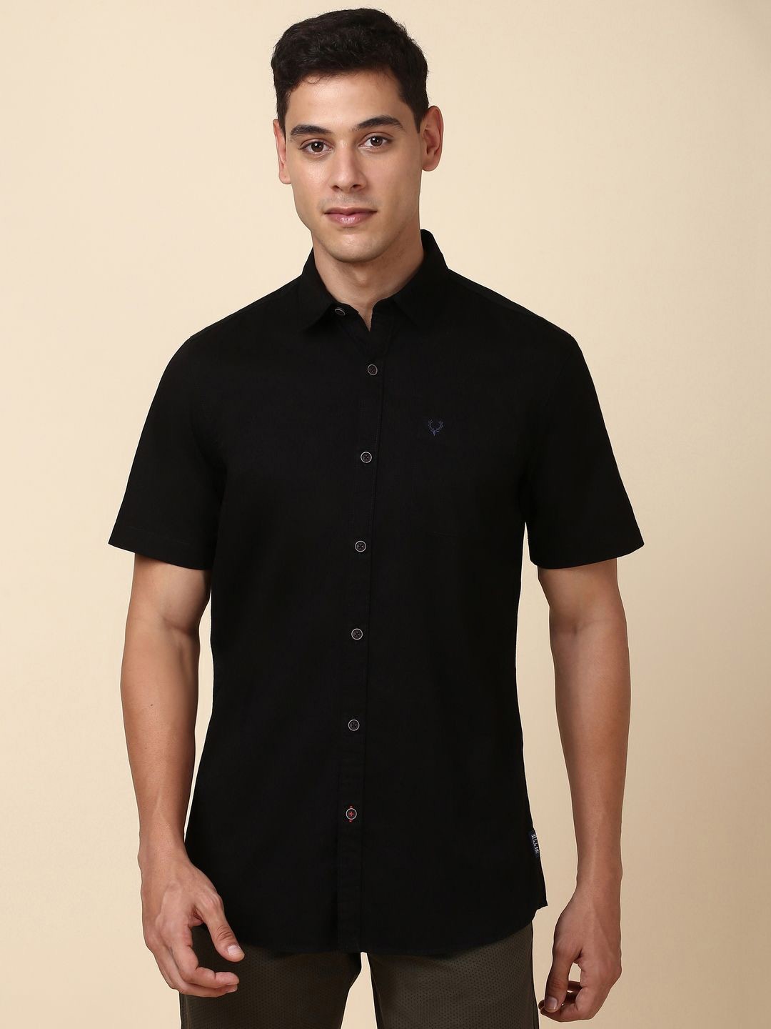 

Allen Solly Spread Collar Short Sleeves Pure Cotton Casual Shirt, Black