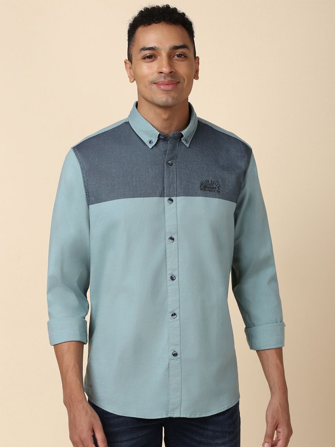 

Allen Solly Slim Fit Colourblocked Casual Shirt, Green