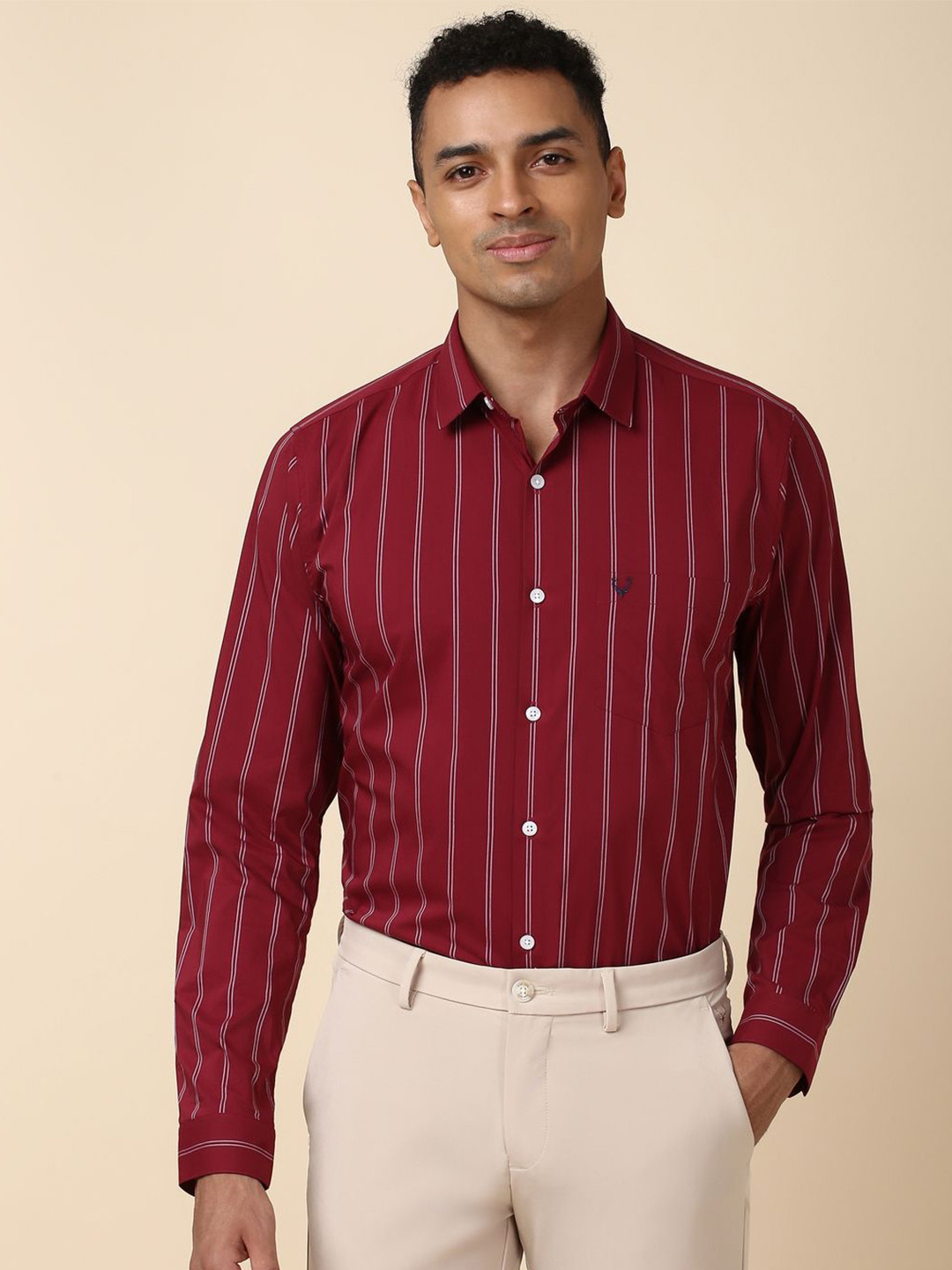 

Allen Solly Slim Fit Striped Formal Shirt, Red