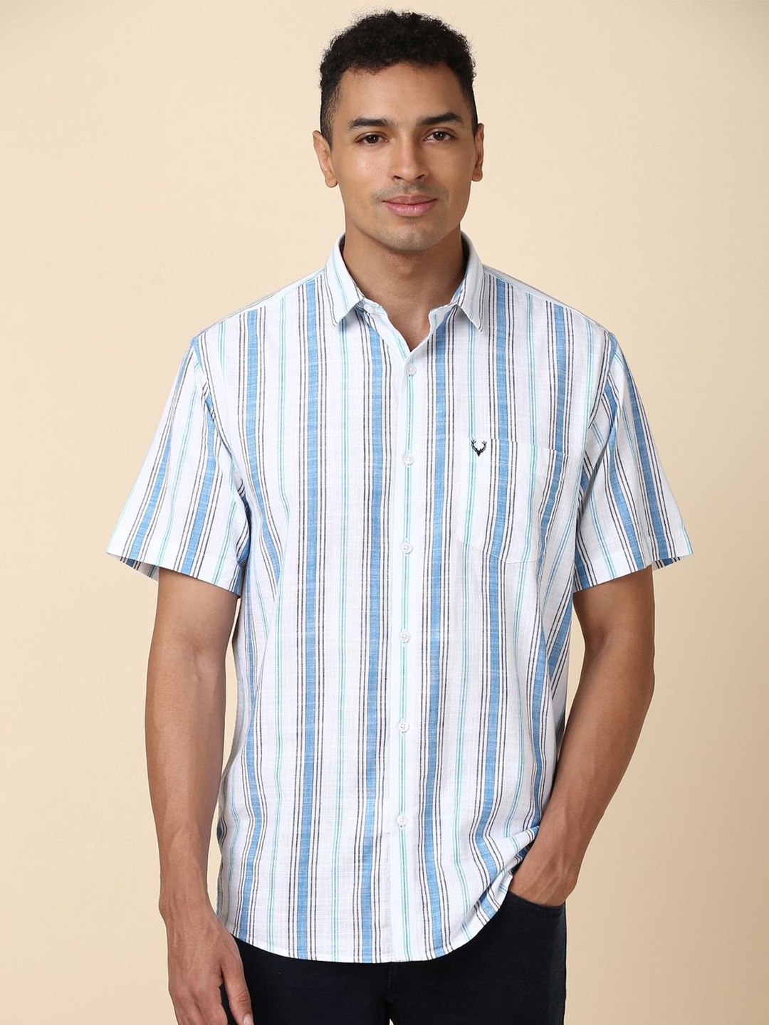 

Allen Solly Slim Fit Striped Spread Collar Pure Cotton Casual Shirt, White