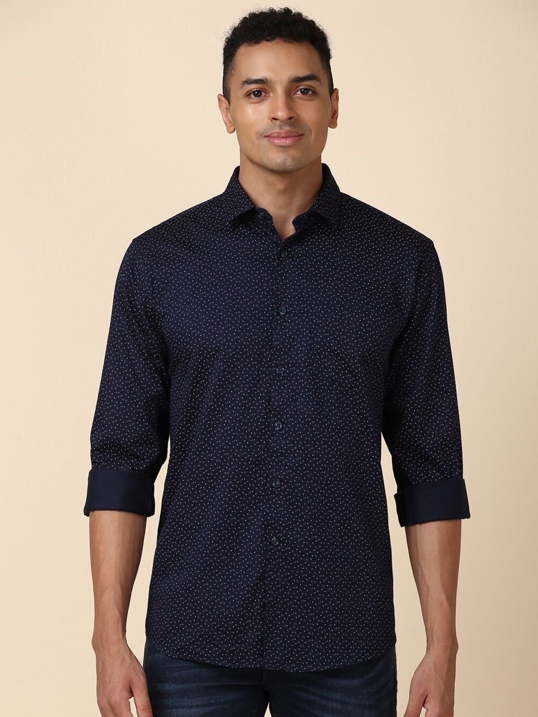 

Allen Solly Slim Fit Printed Cotton Casual Shirt, Navy blue