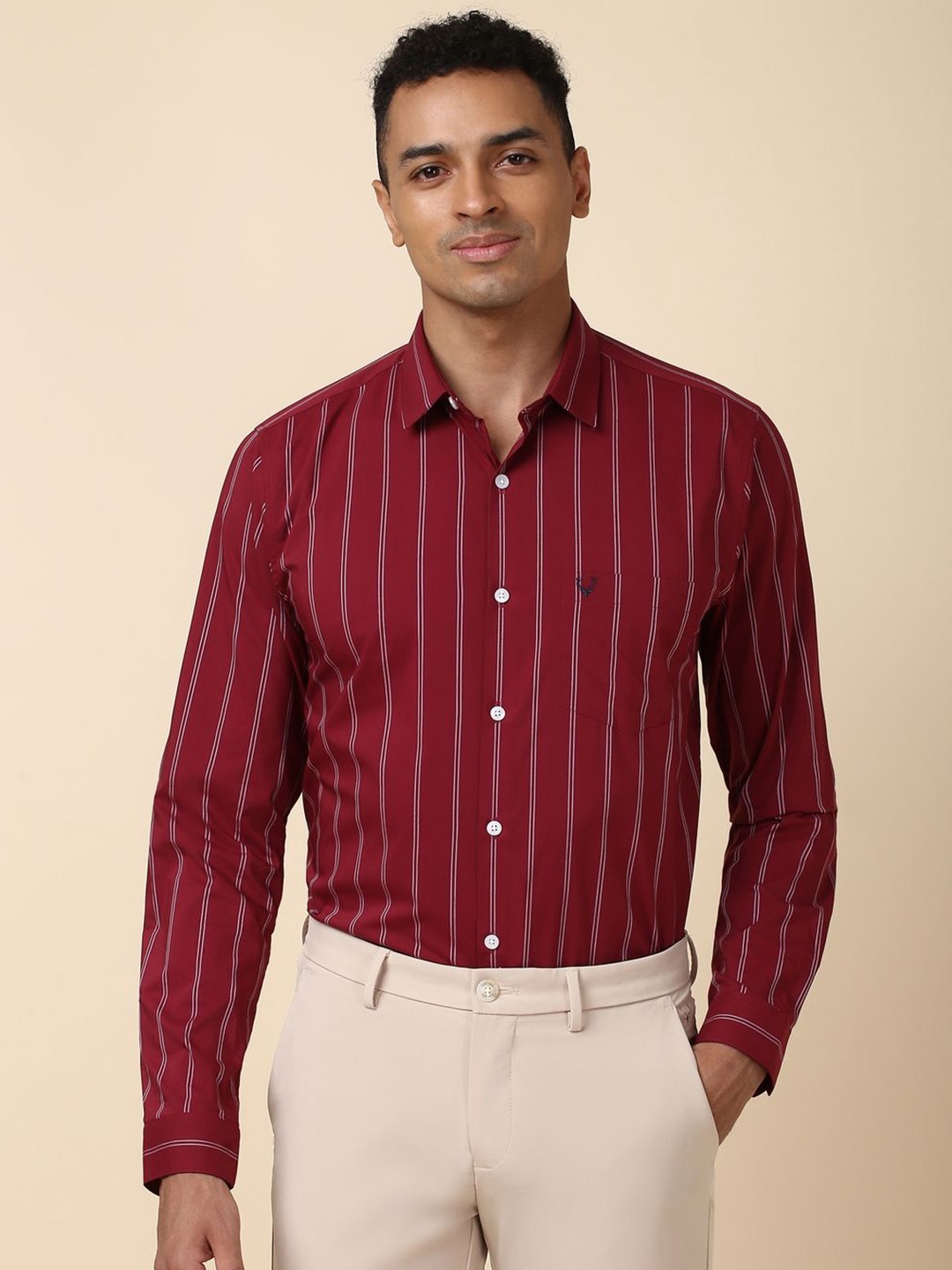 

Allen Solly Slim Fit Vertical Striped Formal Shirt, Red