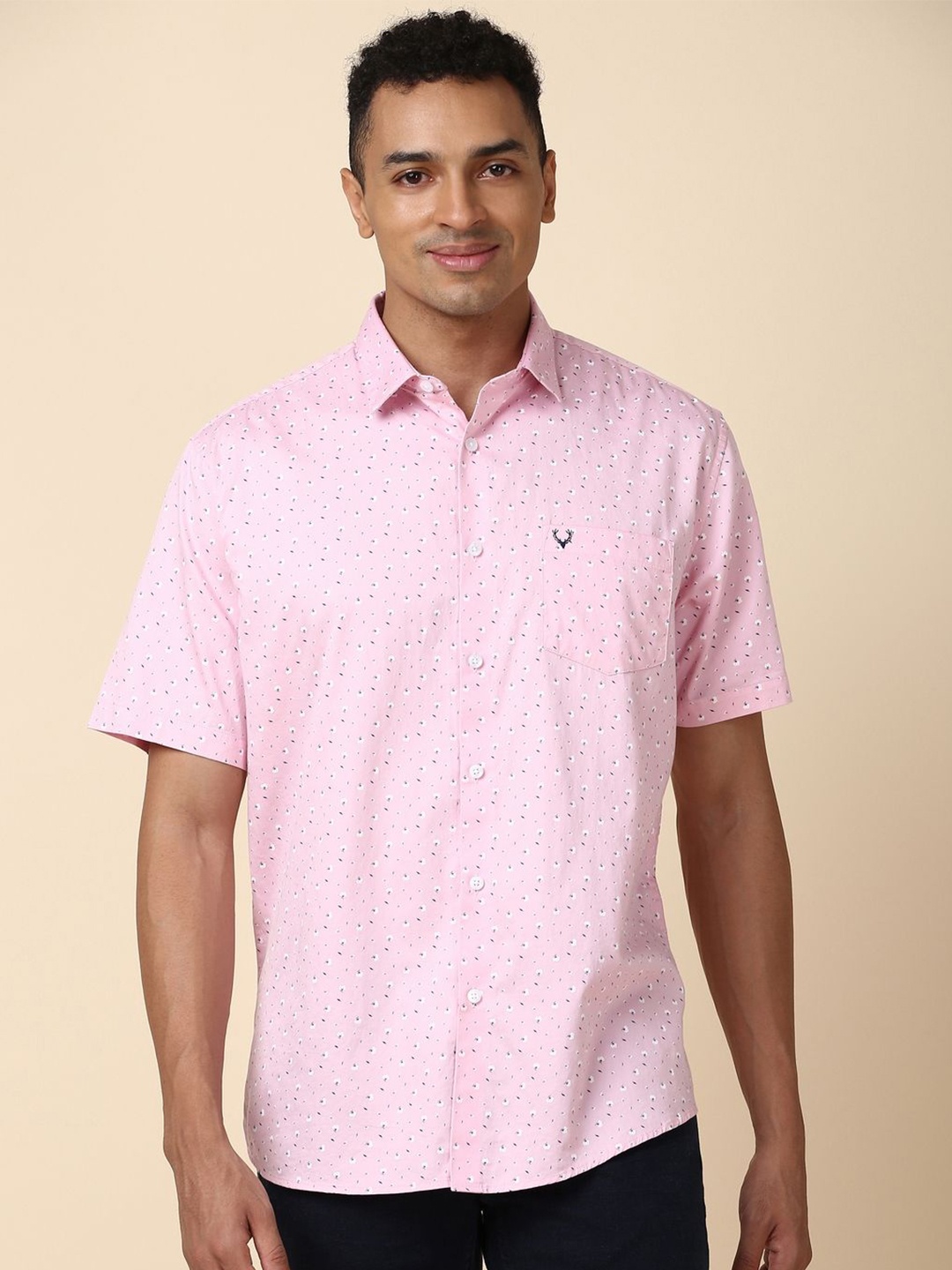 

Allen Solly Floral Printed Spread Collar Short Sleeves Slim Fit Casual Shirt, Pink