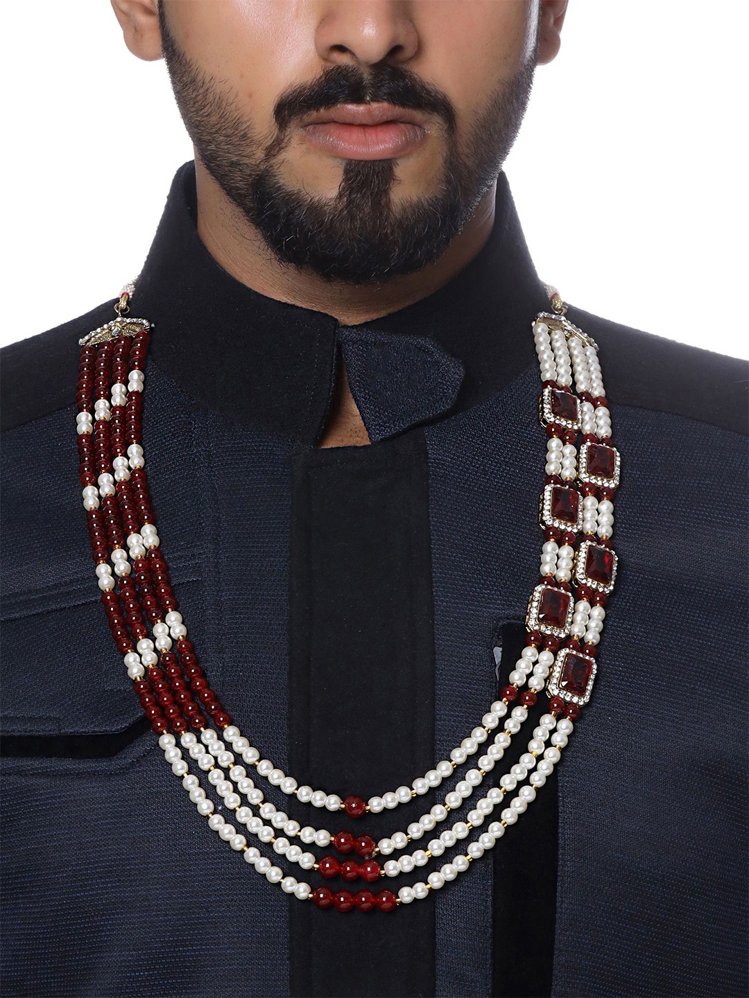

Yellow Chimes Men Gold-Plated Beaded Layered Necklace, White