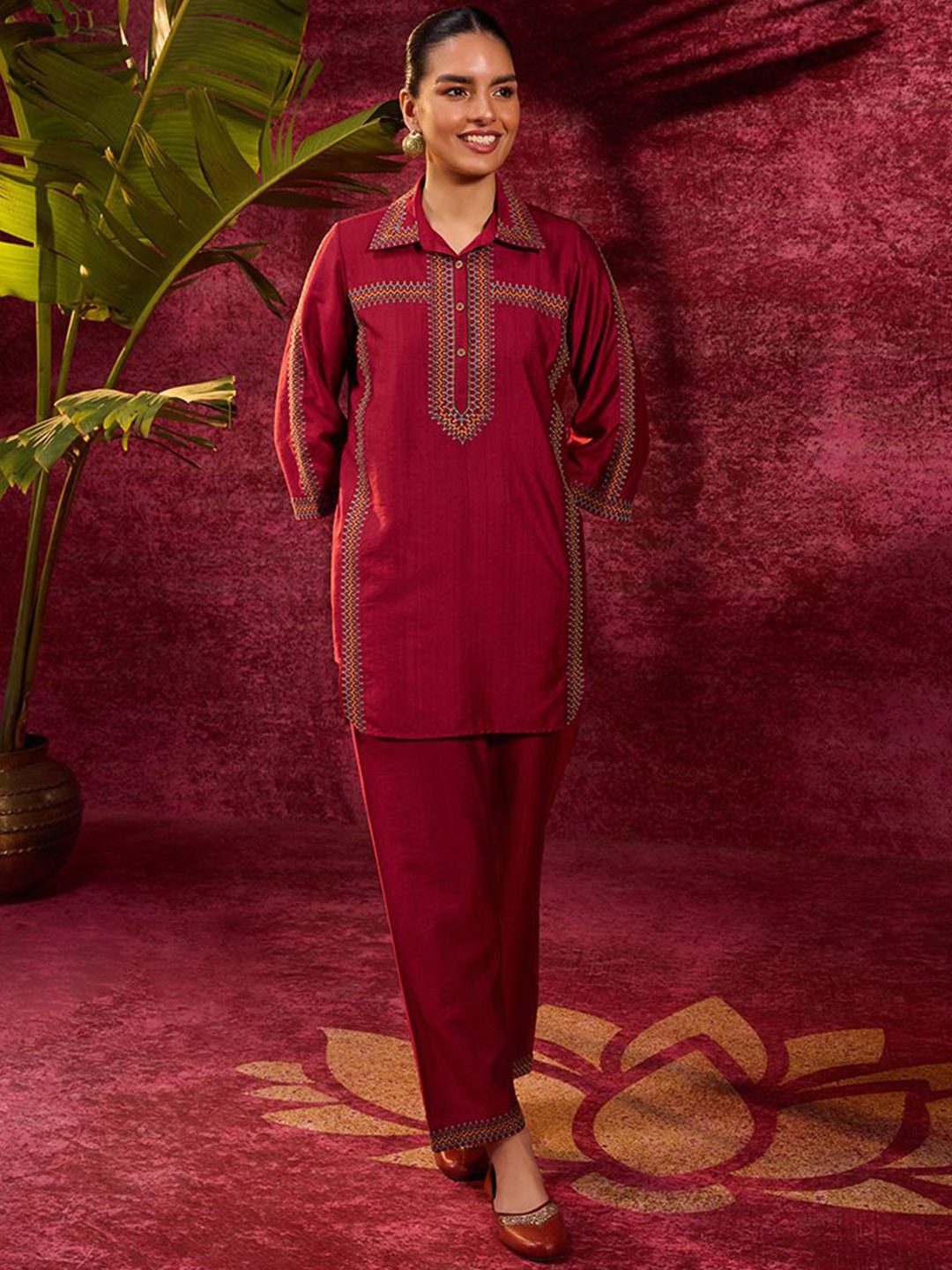 

Lakshita Embroidered Shirt With Trousers, Maroon