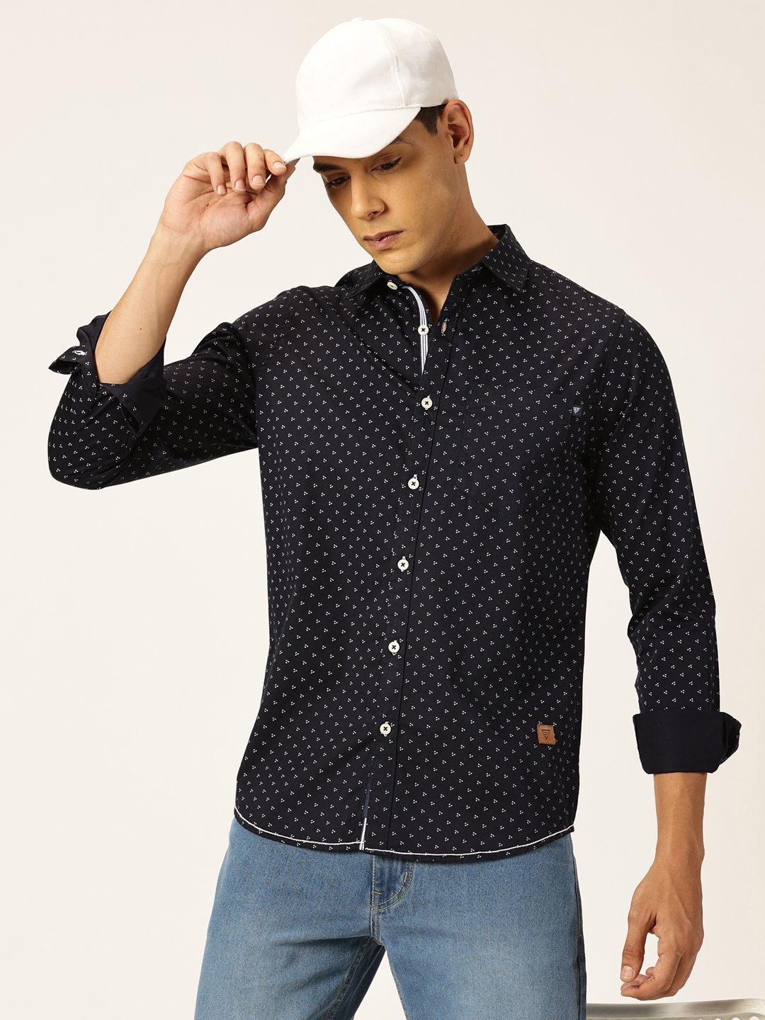 

Thomas Scott Premium Opaque Printed Cotton Casual Shirt, Navy blue