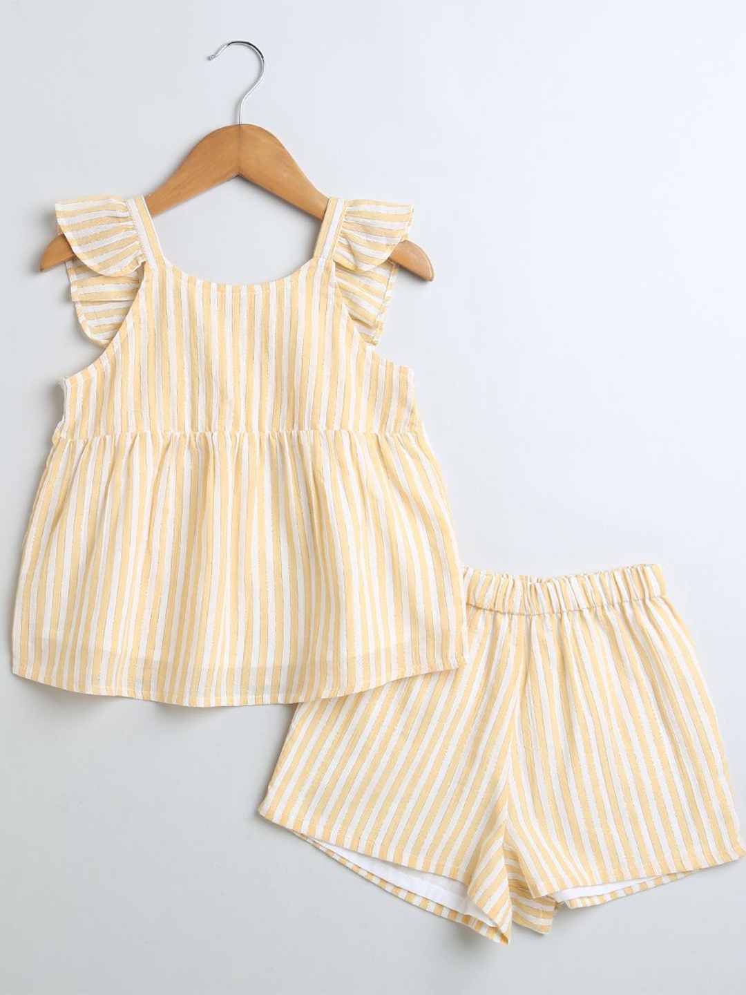 

Sweetlime By AS Girls Striped Sleeveless Top With Short, Yellow