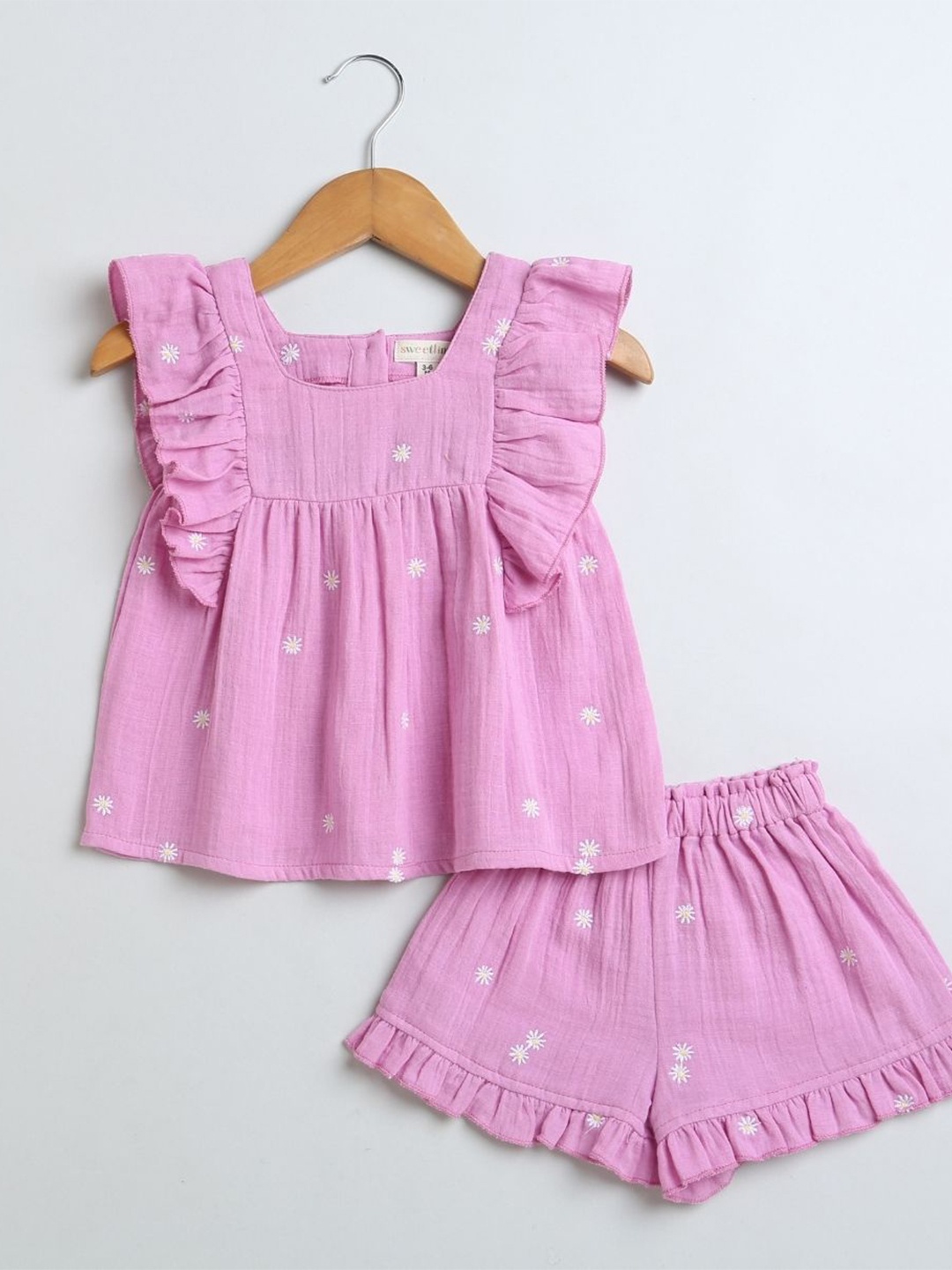 

Sweetlime By AS Girls Embroidered Pure Cotton Tunic With Short, Purple
