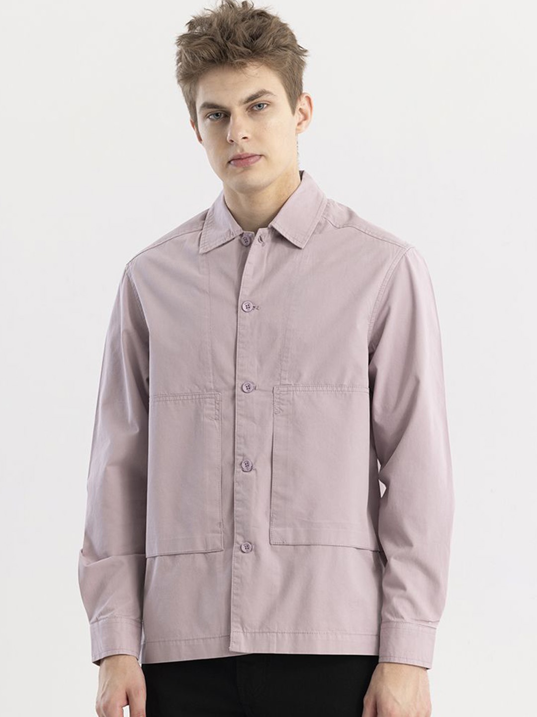 

Snitch Mauve Spread Collar Pure Cotton Shoulder Tabs Tailored Jacket