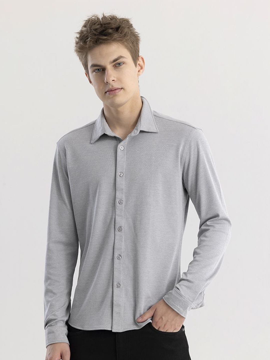 

Snitch Grey Straight Slim Fit Casual Shirt