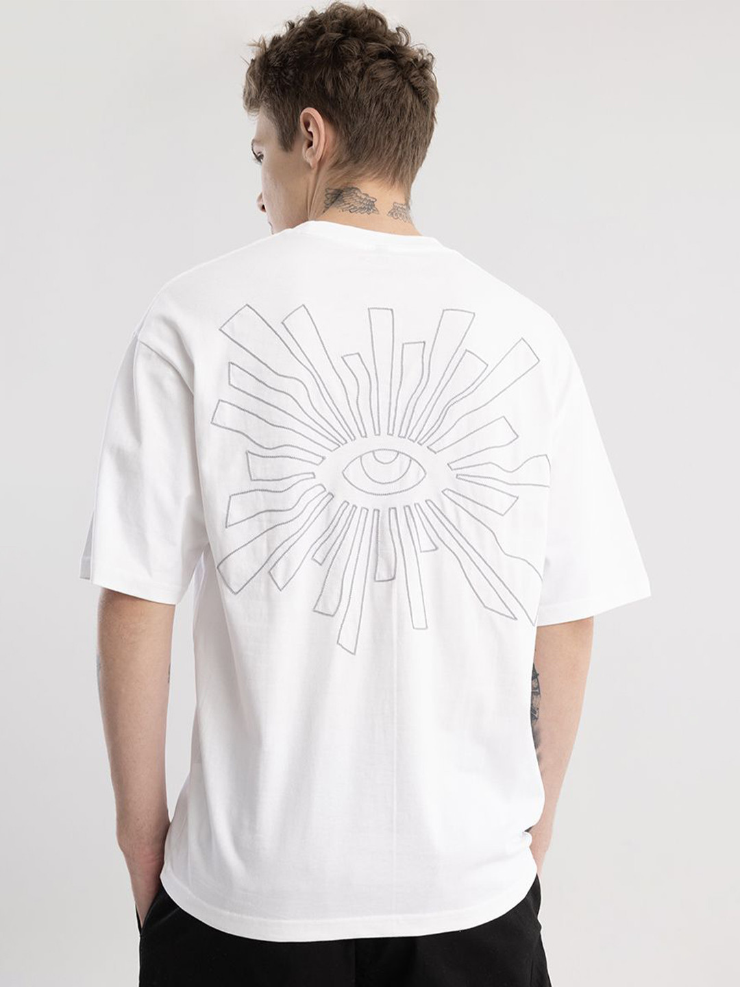 

Snitch Graphic Printed Oversized Cotton T-shirt, White
