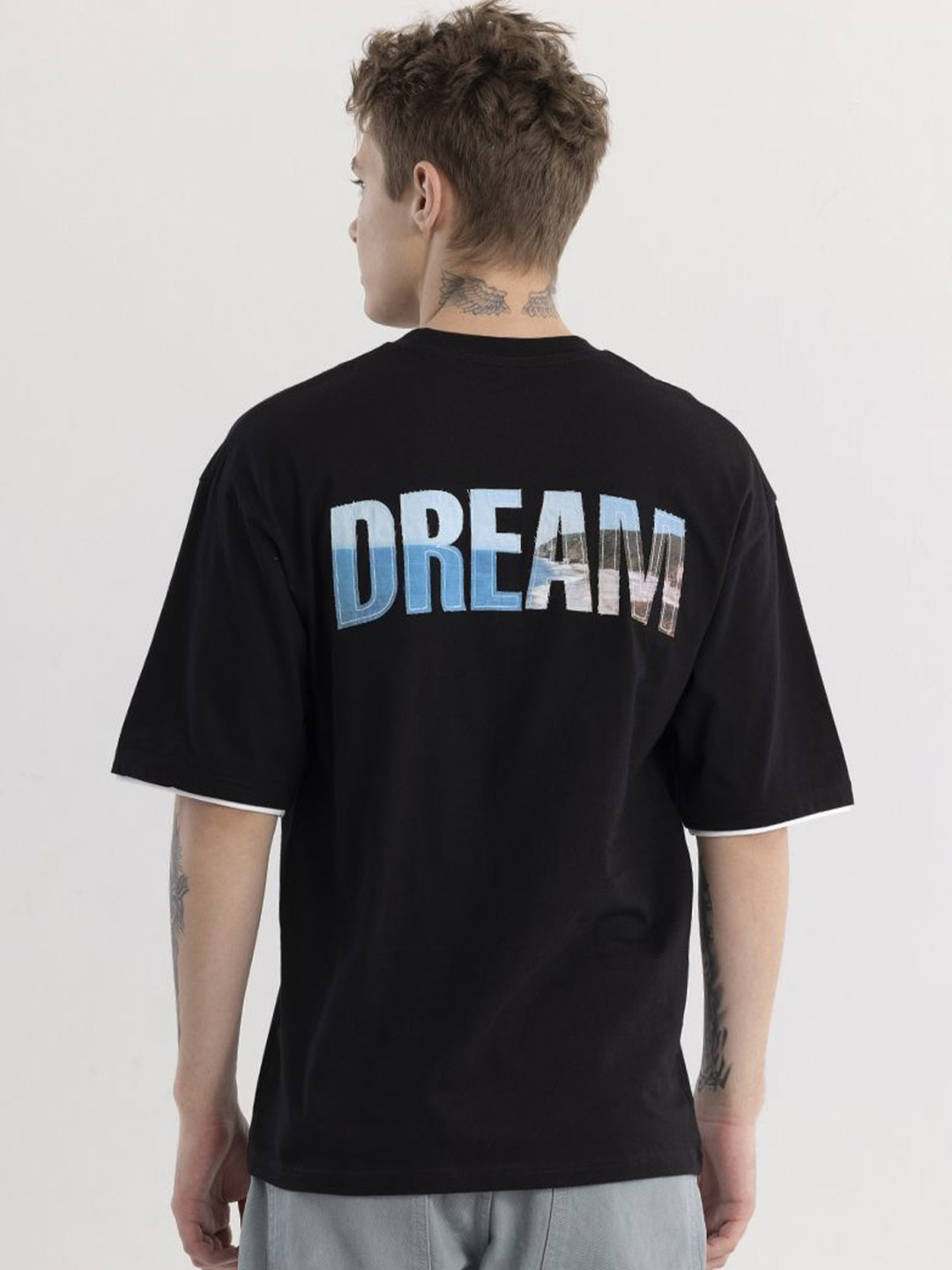 

Snitch Typography Printed Oversized Cotton T-shirt, Black