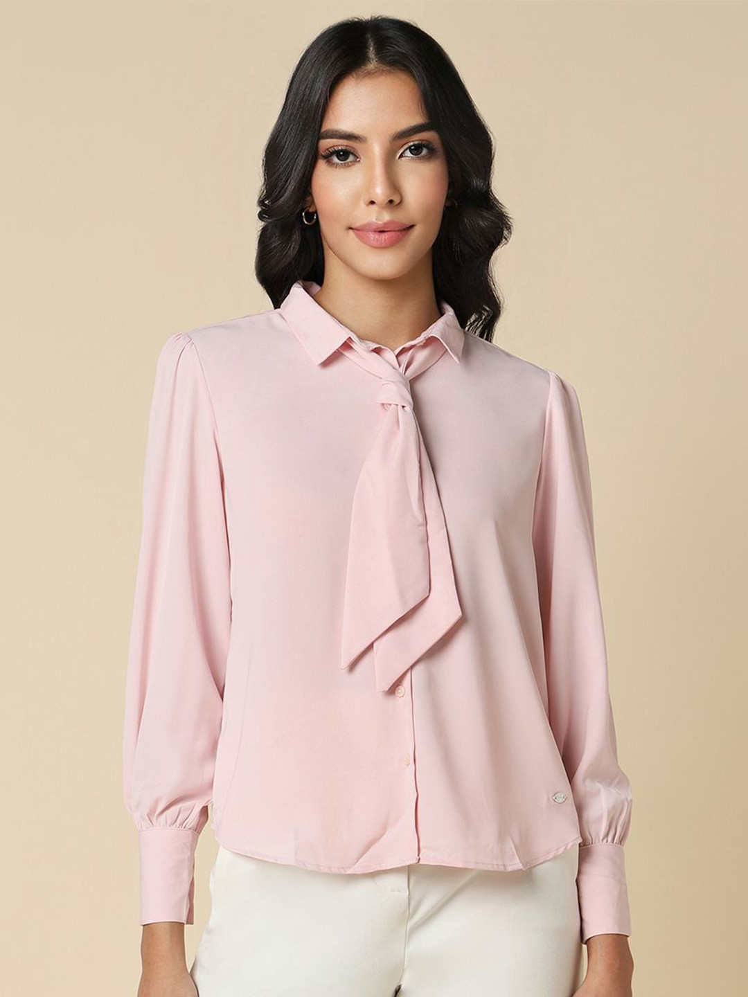 

Allen Solly Woman Tie Up Detail Formal Shirt, Pink