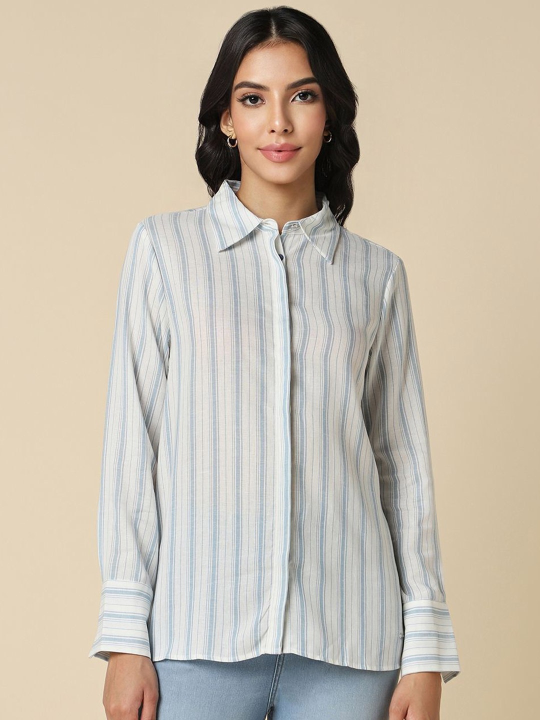 

Allen Solly Woman Vertical Striped Casual Shirt, White