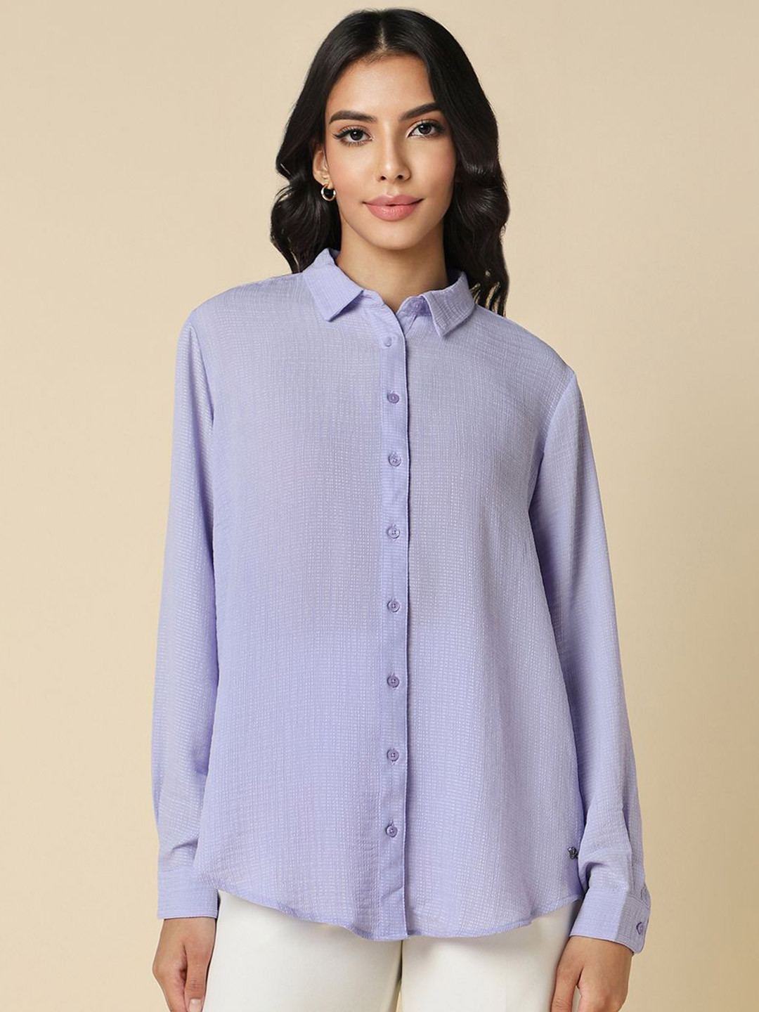 

Allen Solly Woman Textured Self Design Formal Shirt, Purple