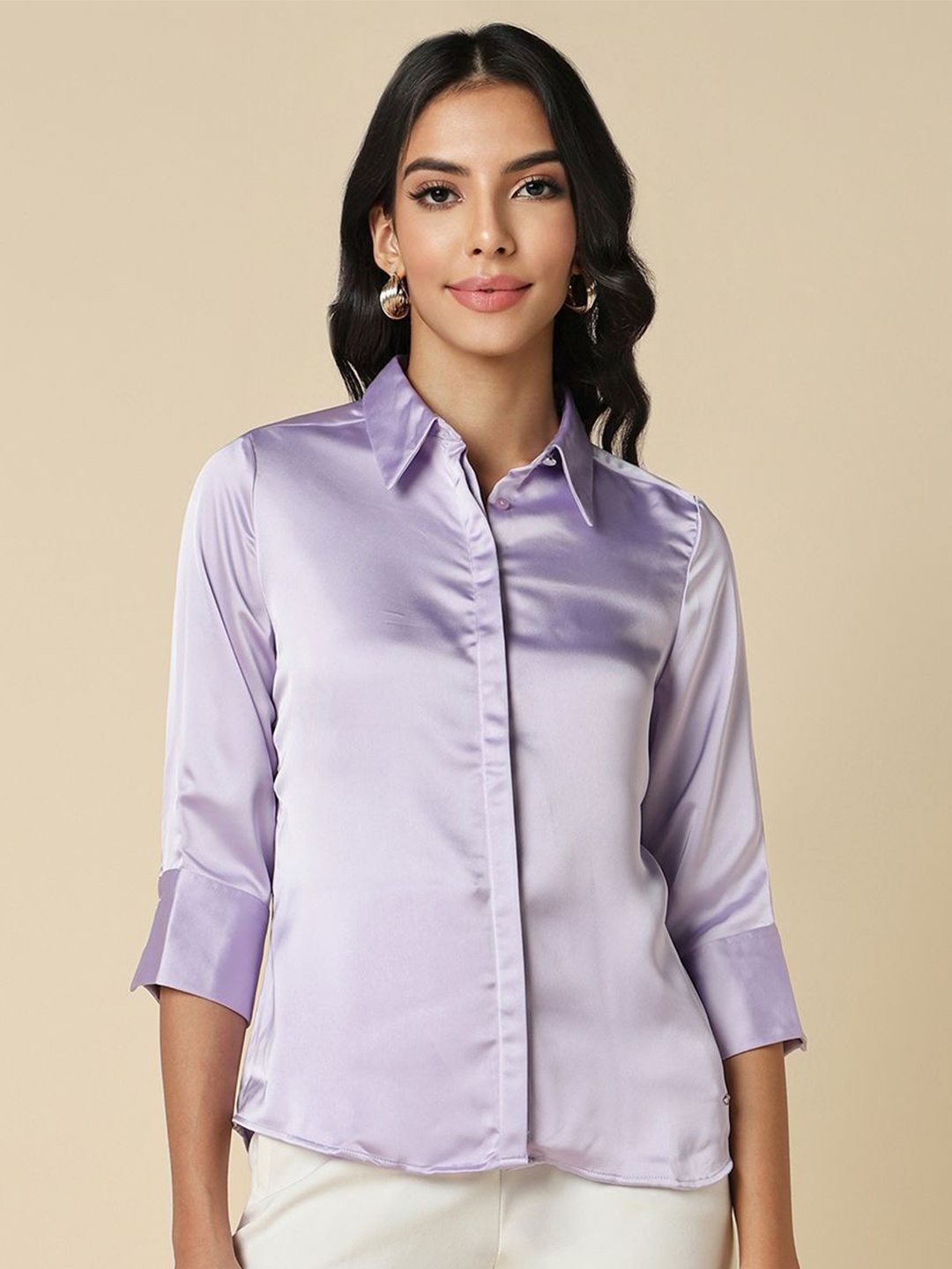 

Allen Solly Woman Concealed Button Placket Formal Shirt, Purple