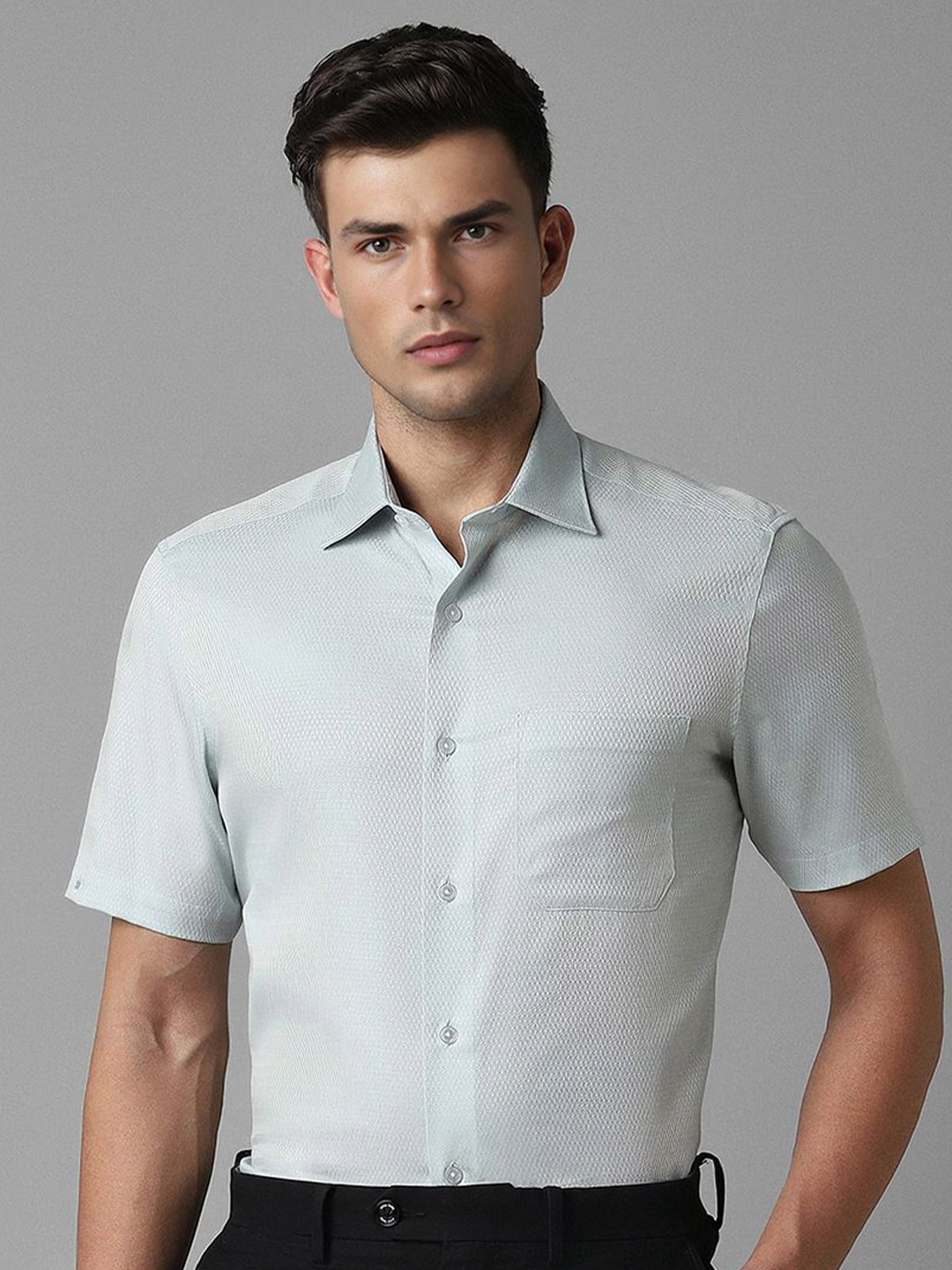 

Louis Philippe Textured Opaque Cotton Formal Shirt, Green
