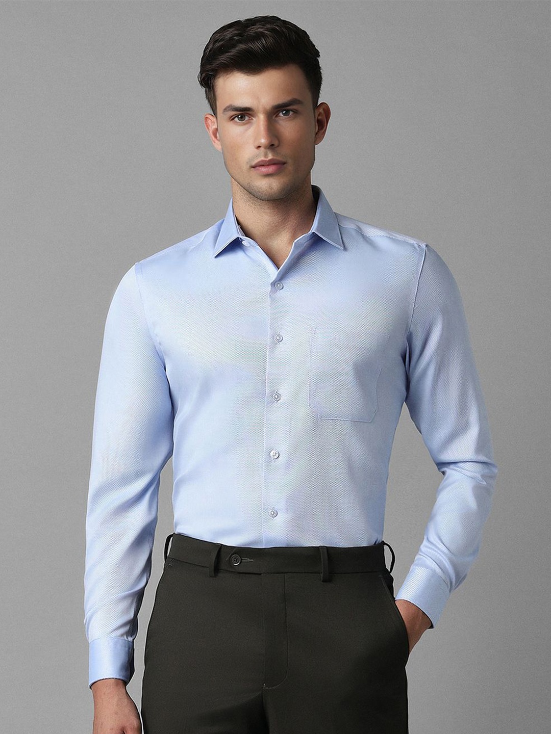 

Louis Philippe Slim Fit Textured Self Design Pure Cotton Formal Shirt, Blue