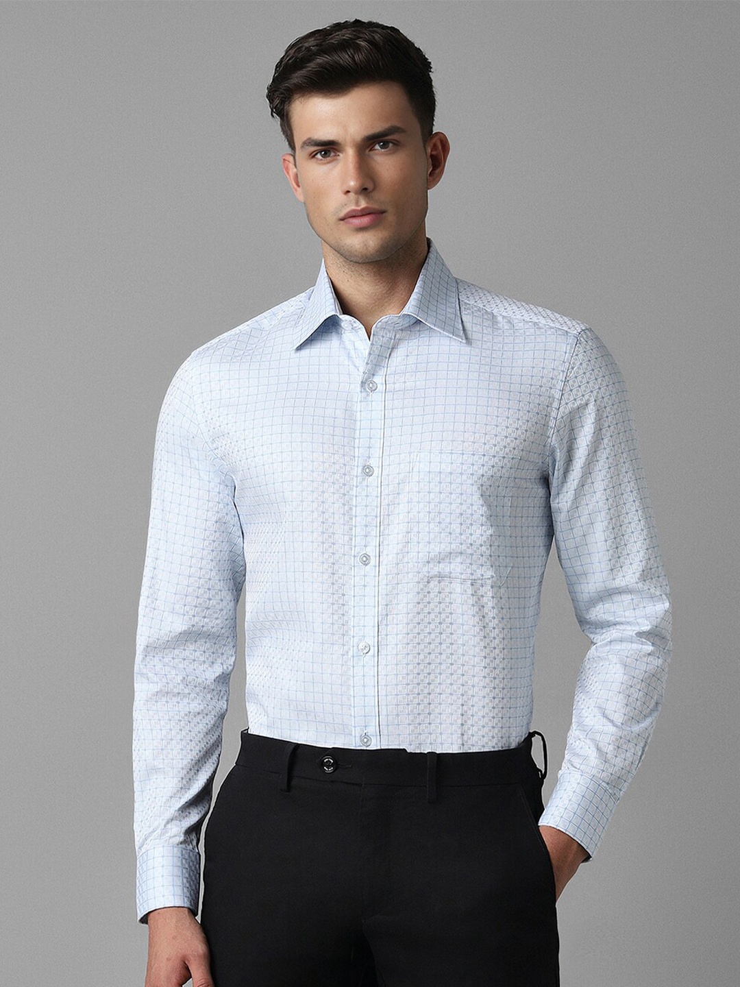 

Louis Philippe Opaque Checked Cotton Formal Shirt, Blue