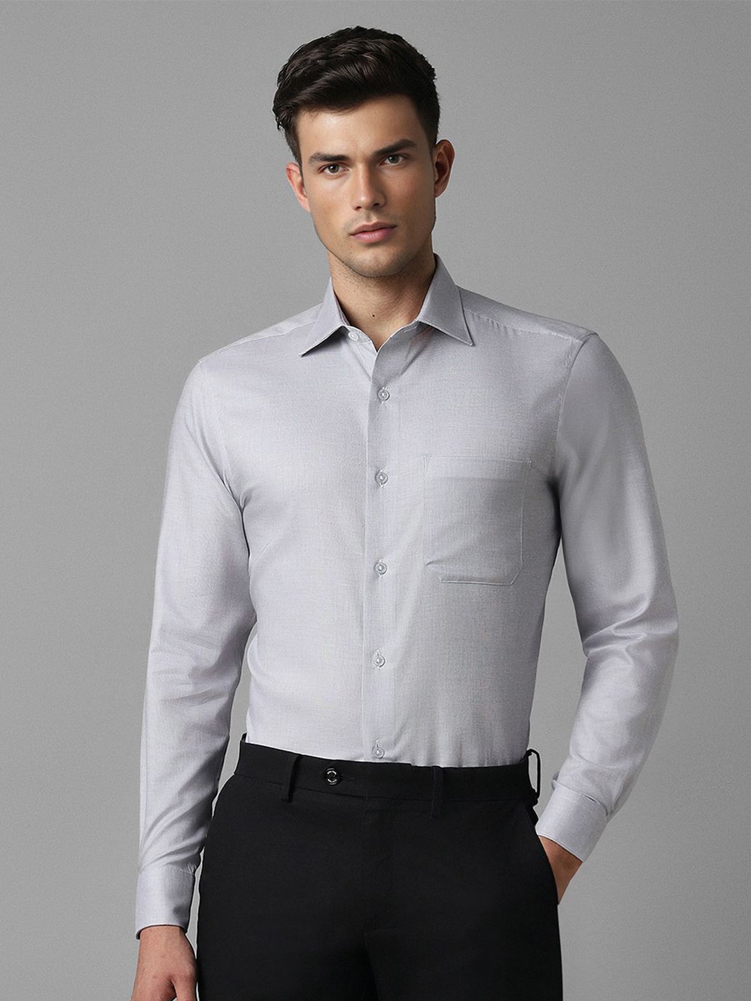 

Louis Philippe Opaque Textured Cotton Formal Shirt, Grey