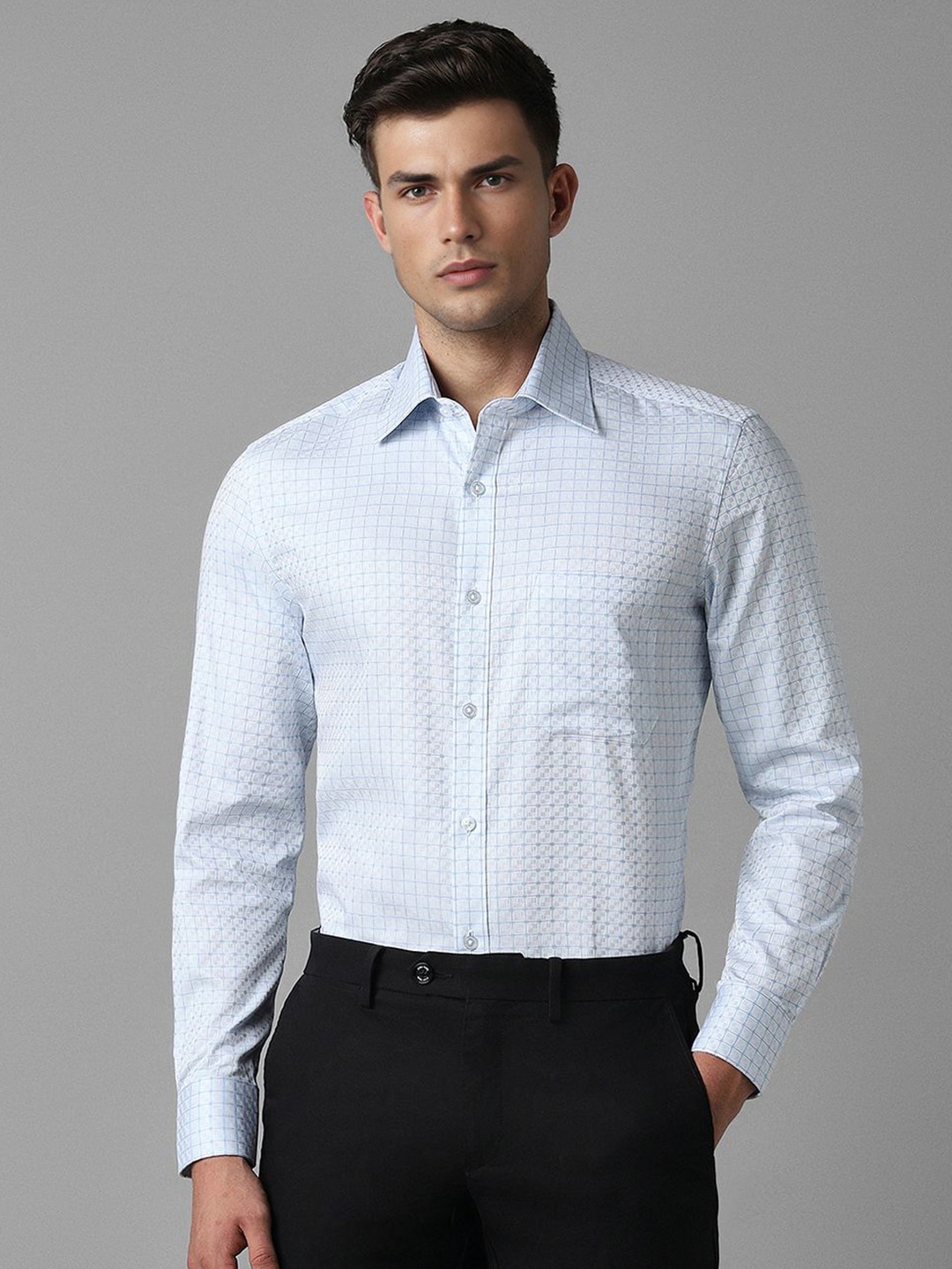 

Louis Philippe Checked Pure Cotton Formal Shirt, Blue