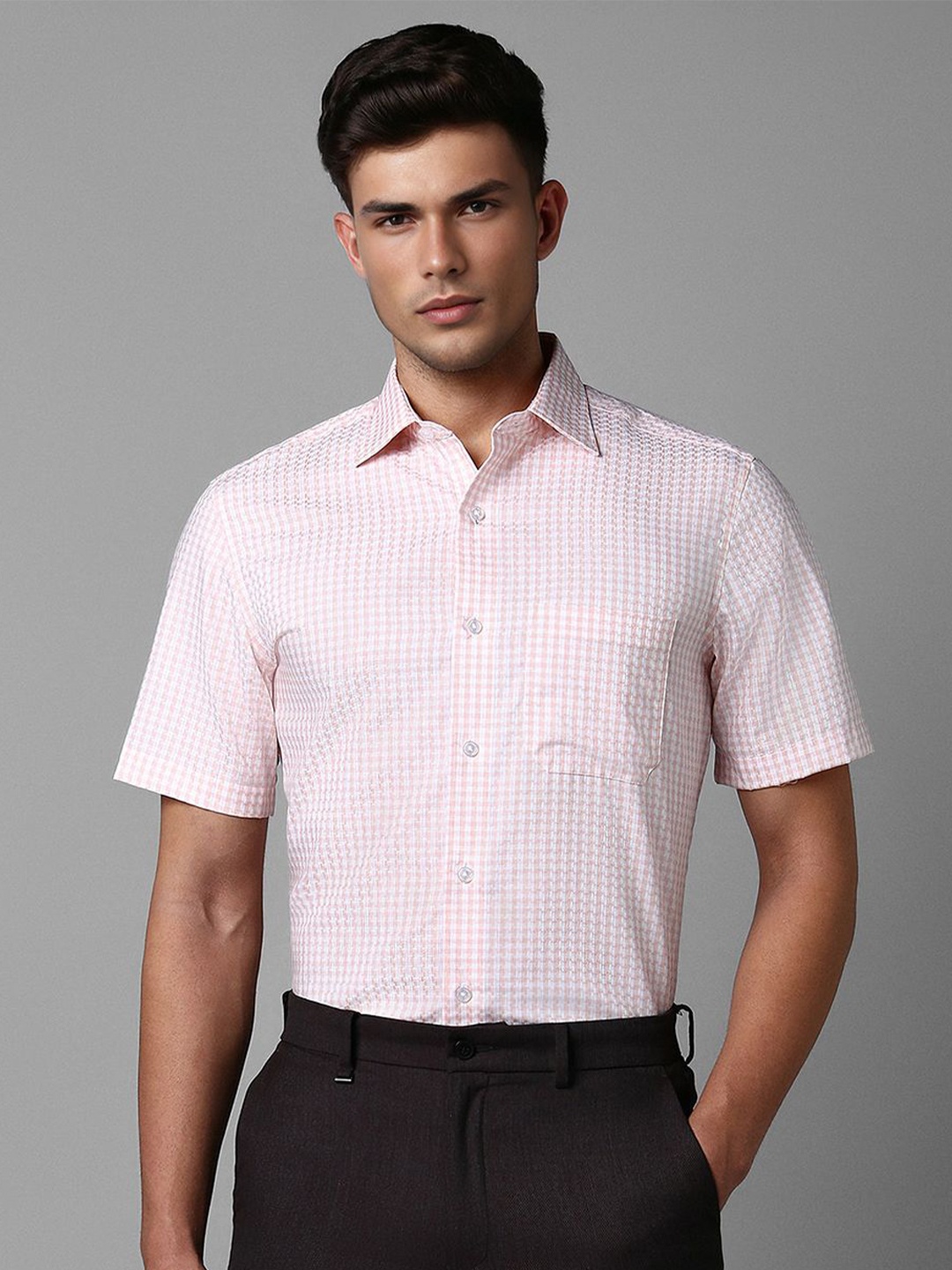 

Louis Philippe Checked Cotton Spread Collar Formal Shirt, Pink