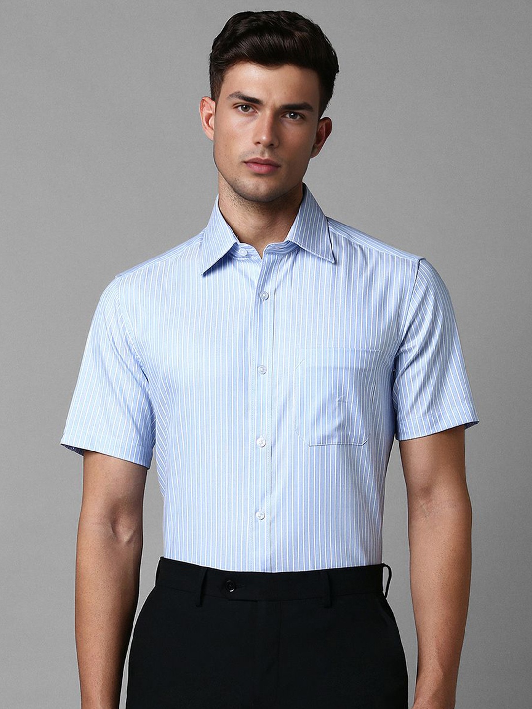 

Louis Philippe Opaque Striped Cotton Formal Shirt, Blue