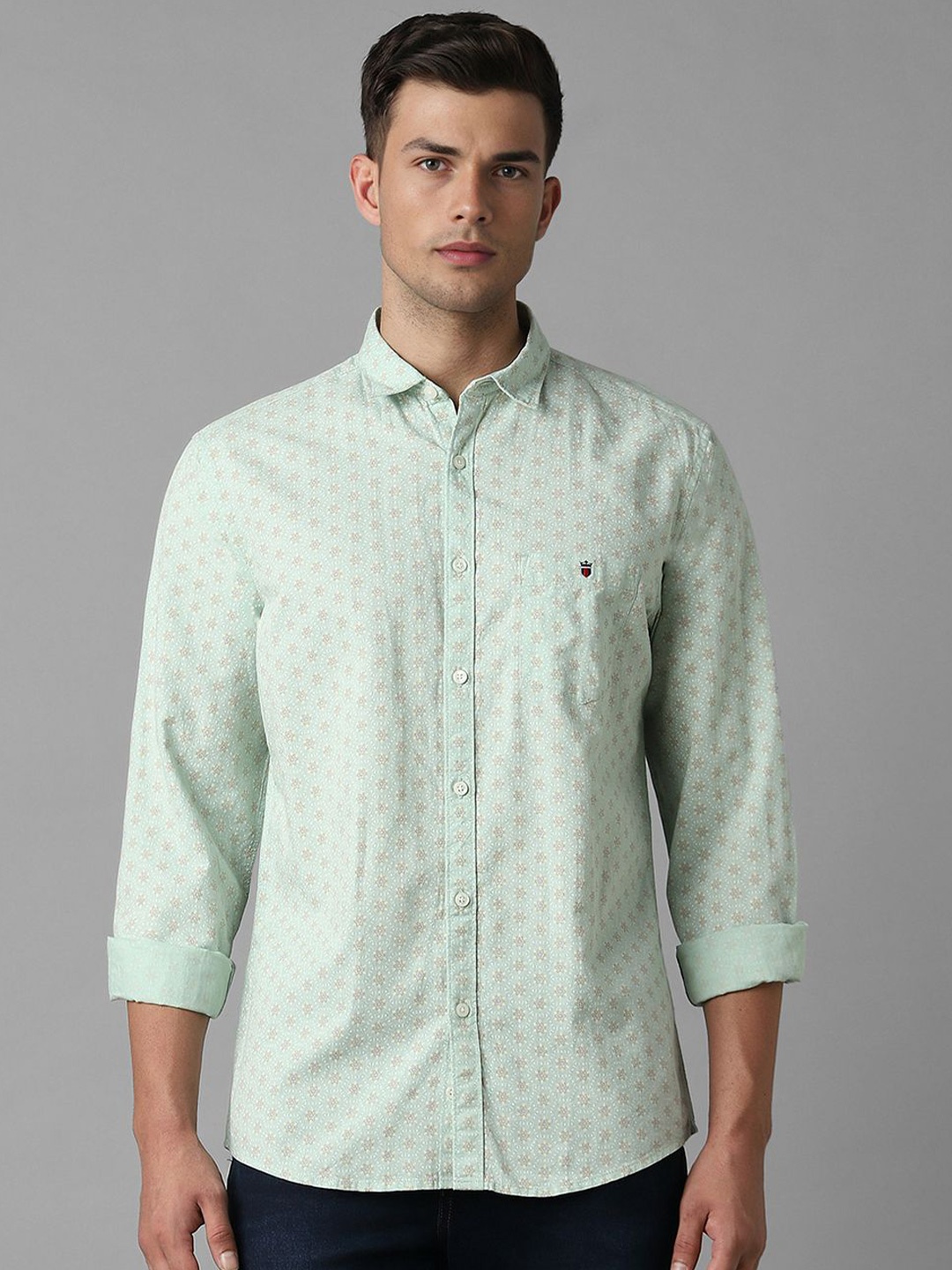 

Louis Philippe Jeans Spread Collar Slim Fit Printed Cotton Casual Shirt, Green