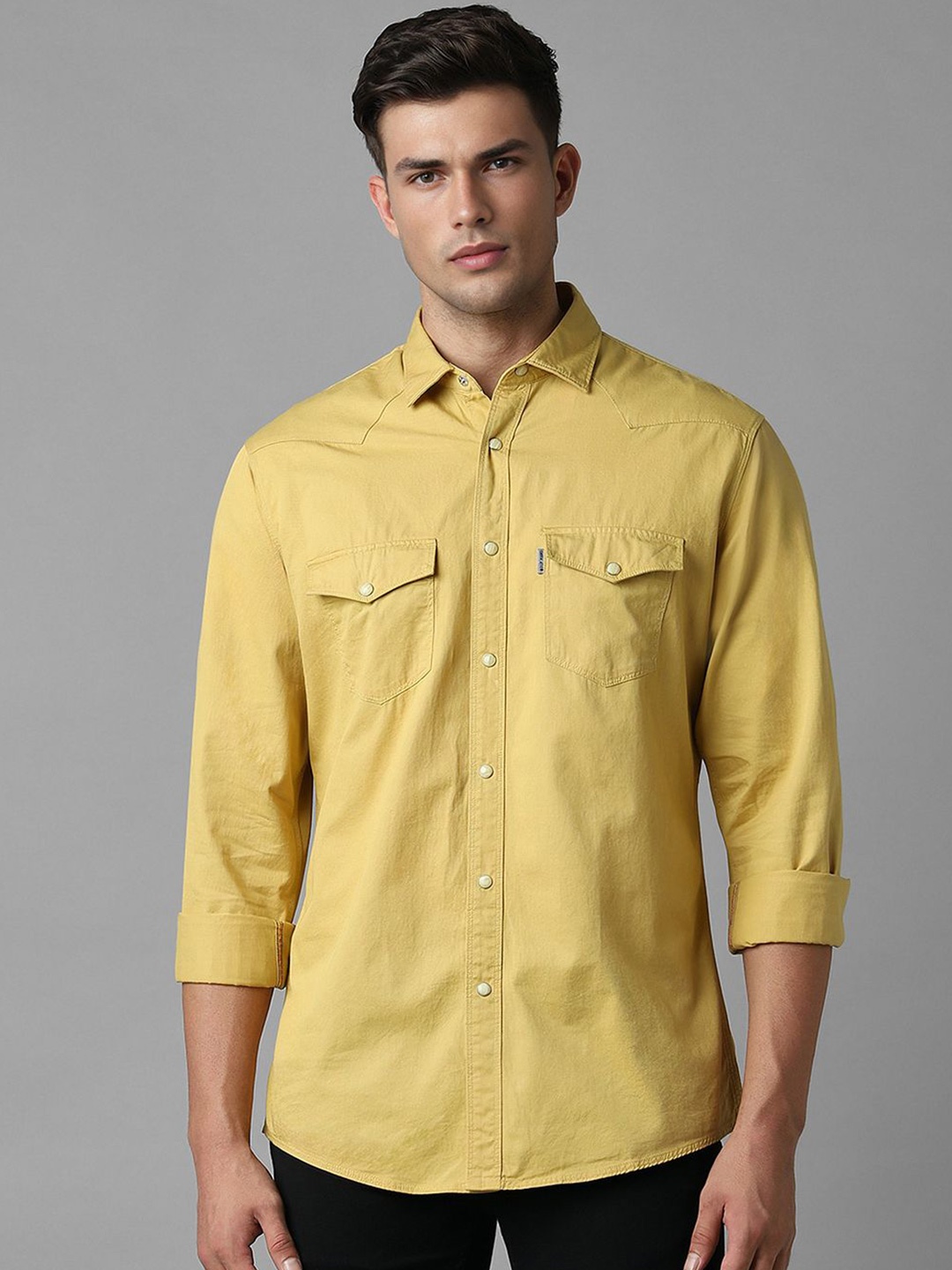 

Louis Philippe Jeans Spread Collar Slim Fit Cotton Casual Shirt, Yellow