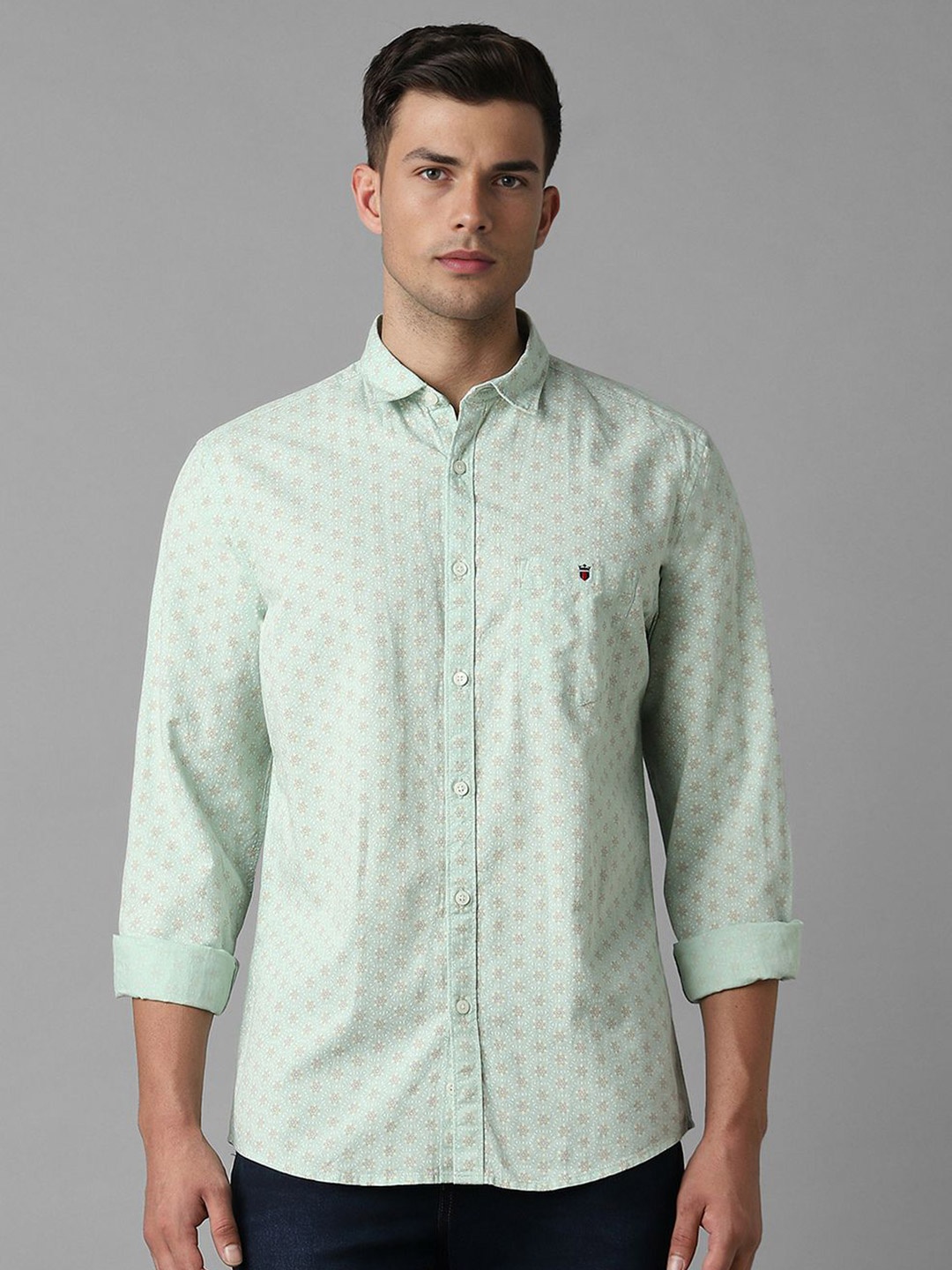 

Louis Philippe Jeans Spread Collar Slim Fit Printed Cotton Casual Shirt, Green