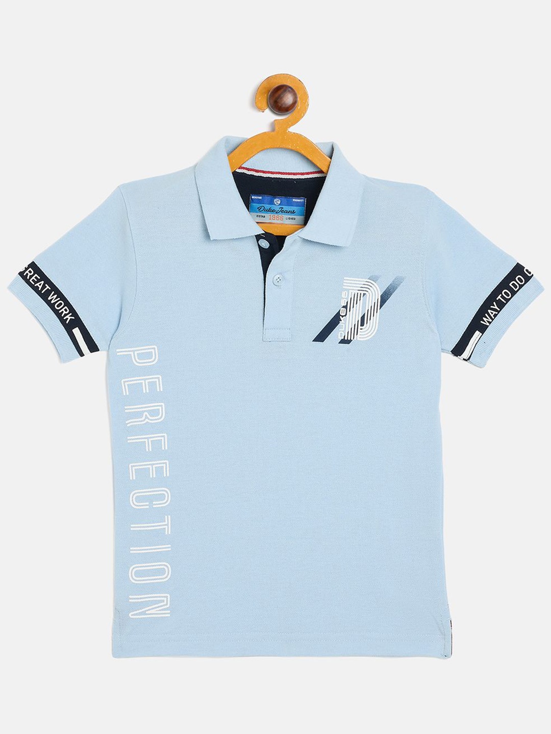

Duke Boys Typography Printed Cotton Polo Collar Slim Fit T-shirt, Blue