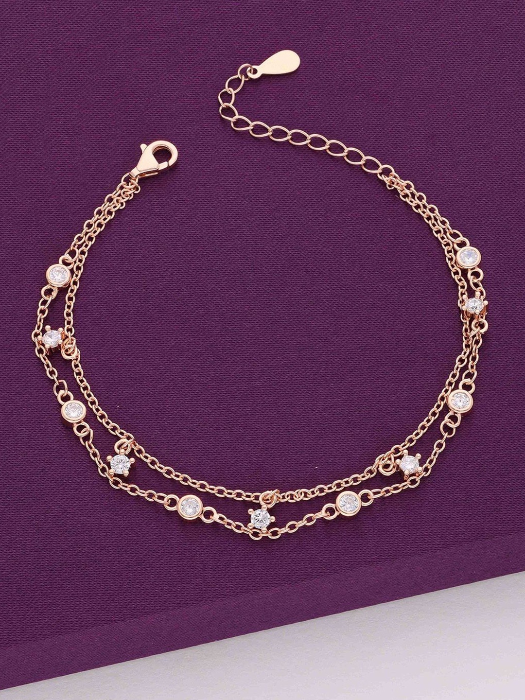

KAI JEWEL 92.5 Sterling Silve Cubic Zirconia Rose Gold Plated Charm Bracelet