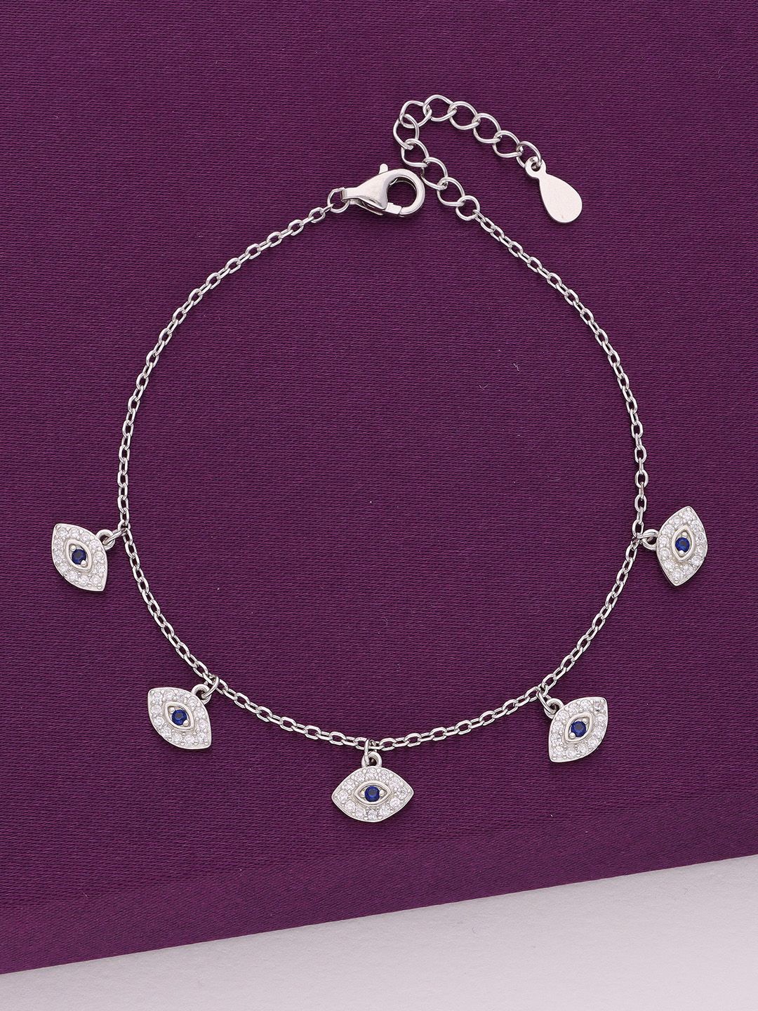 

KAI JEWEL Sterling Silver Rhodium-Plated Cubic Zirconia Studded Charm Bracelet