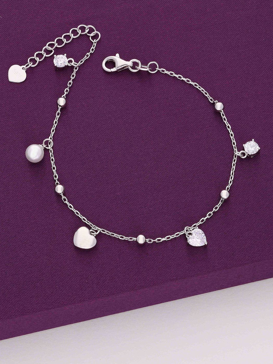 

KAI JEWEL 92.5 Sterling Silver Cubic Zirconia Rhodium Plated Charm Bracelet