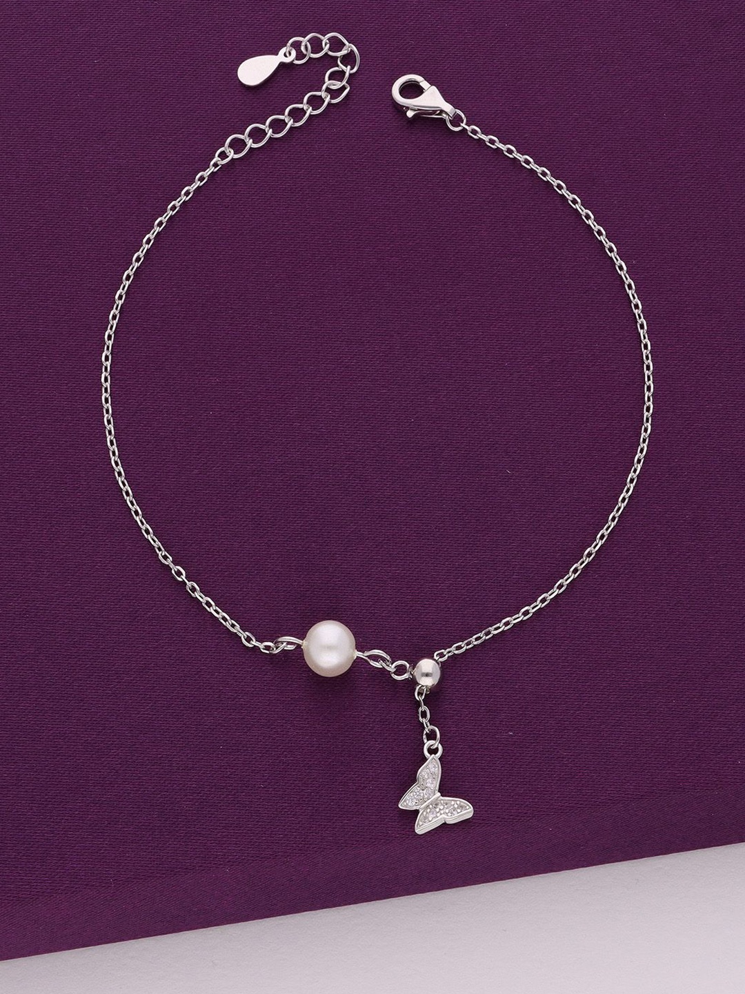 

KAI JEWEL Sterling Silver Rhodium-Plated Cubic Zirconia Studded & Beaded Charm Bracelet